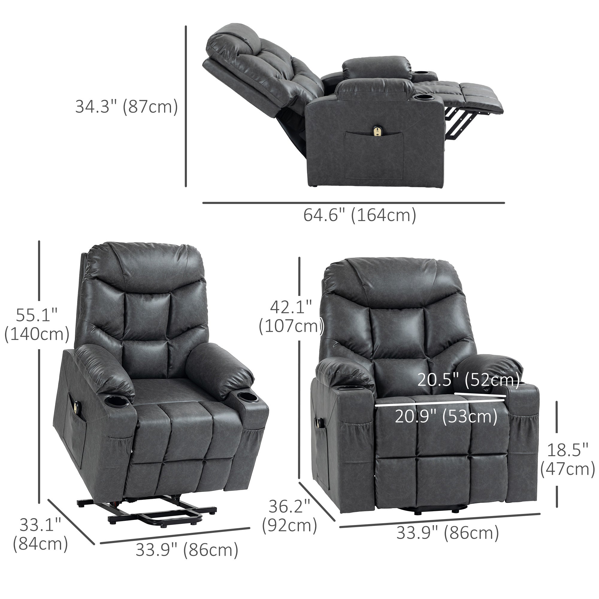 Lift Chair Electric Recliner - Grey PU Leather-DECOROLALA