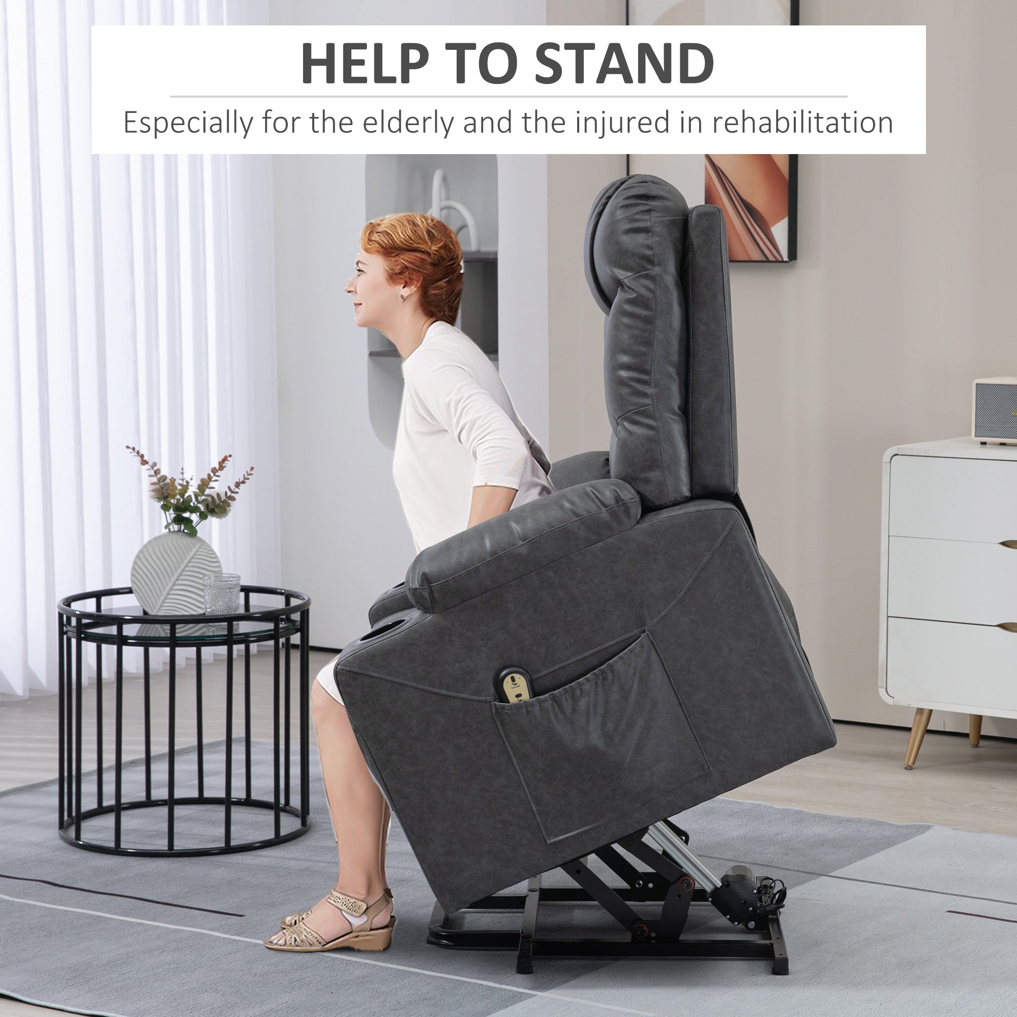 Lift Chair Electric Recliner - Grey PU Leather-DECOROLALA