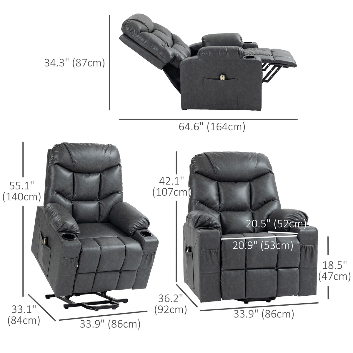 Lift Chair Electric Recliner - Grey PU Leather-DECOROLALA