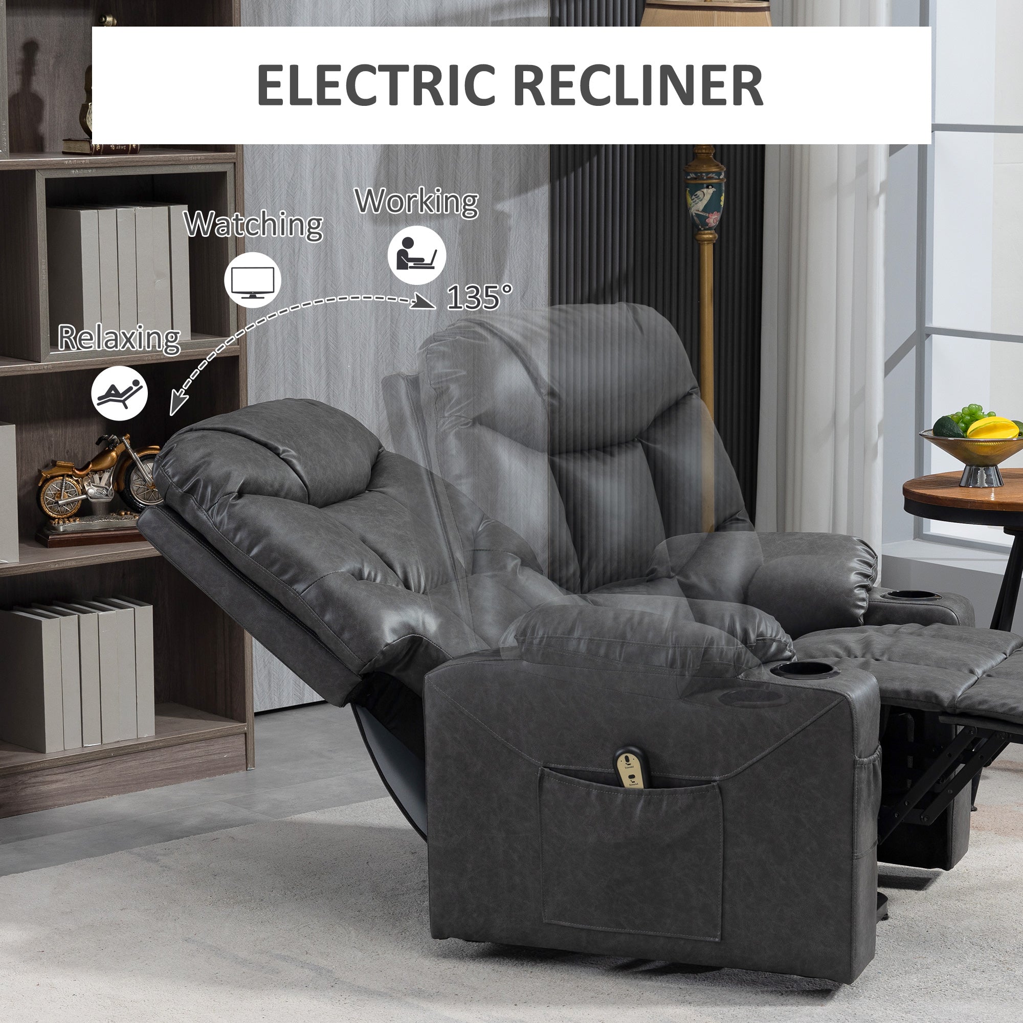 Lift Chair Electric Recliner - Grey PU Leather-DECOROLALA