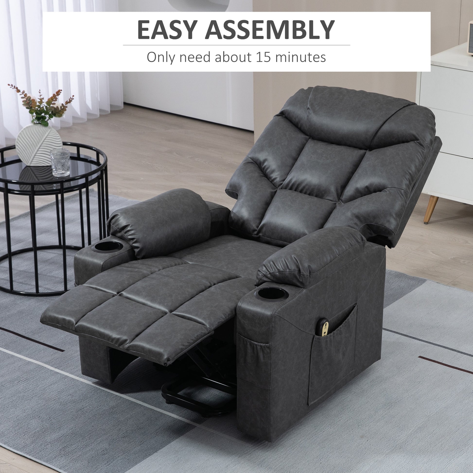 Lift Chair Electric Recliner - Grey PU Leather-DECOROLALA
