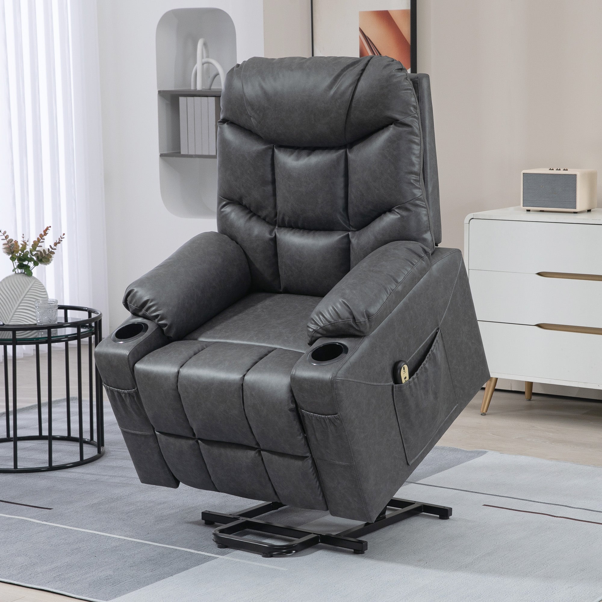 Lift Chair Electric Recliner - Grey PU Leather-DECOROLALA