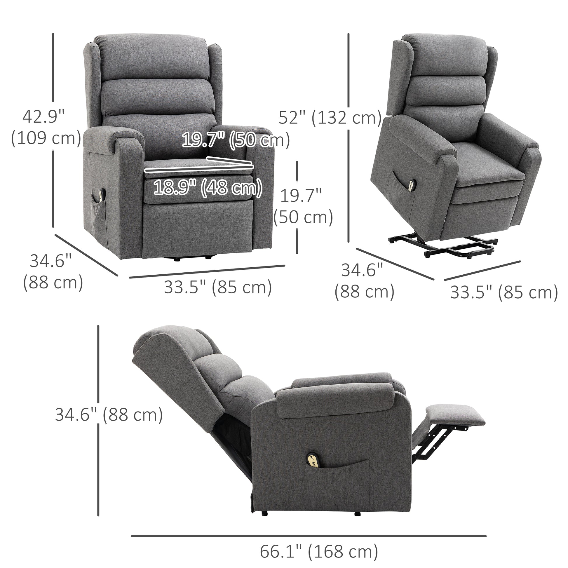 Lift Chair, Recliner for Elderly, Grey, Power Footrest, Remote Control-DECOROLALA