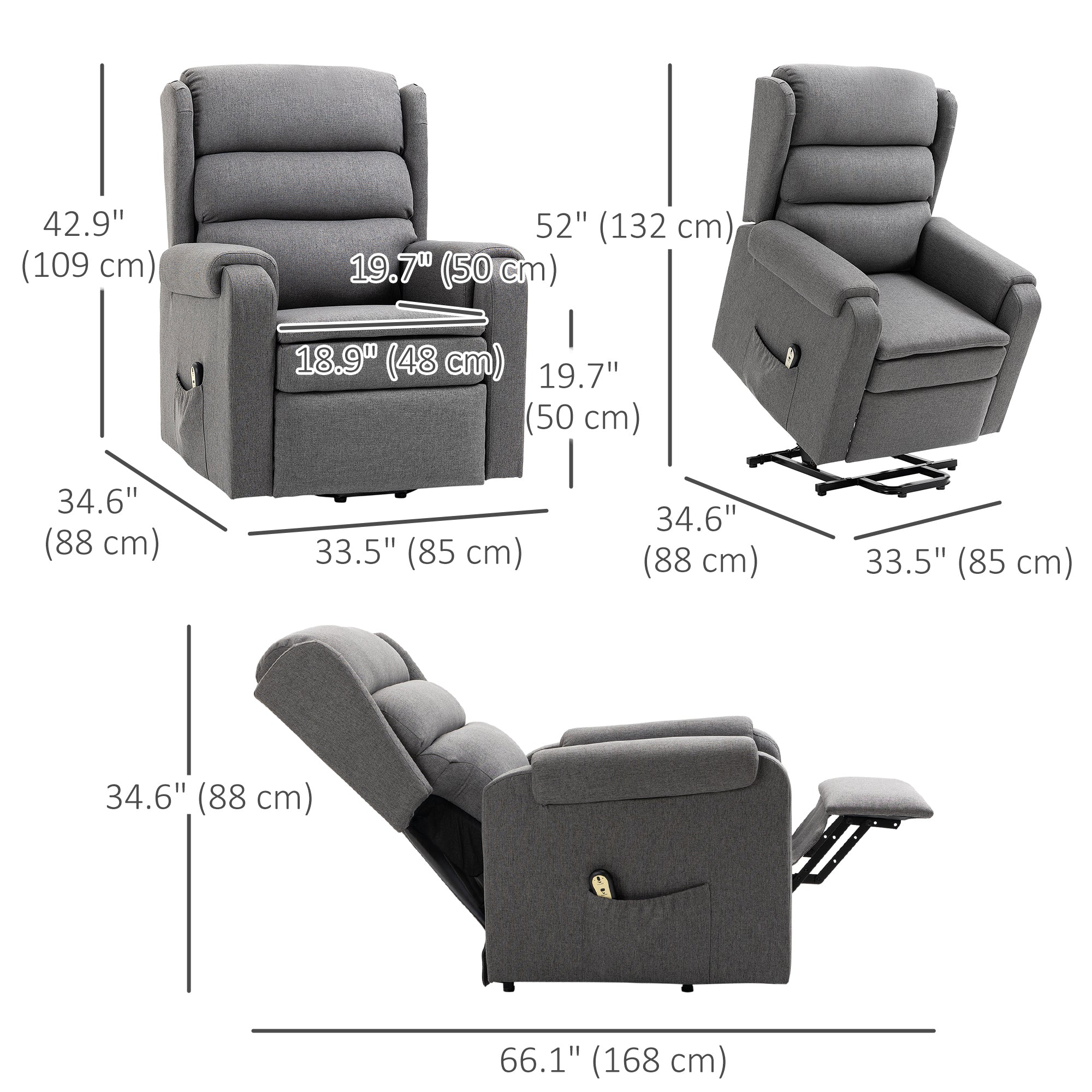 Lift Chair, Recliner for Elderly, Grey, Power Footrest, Remote Control-DECOROLALA