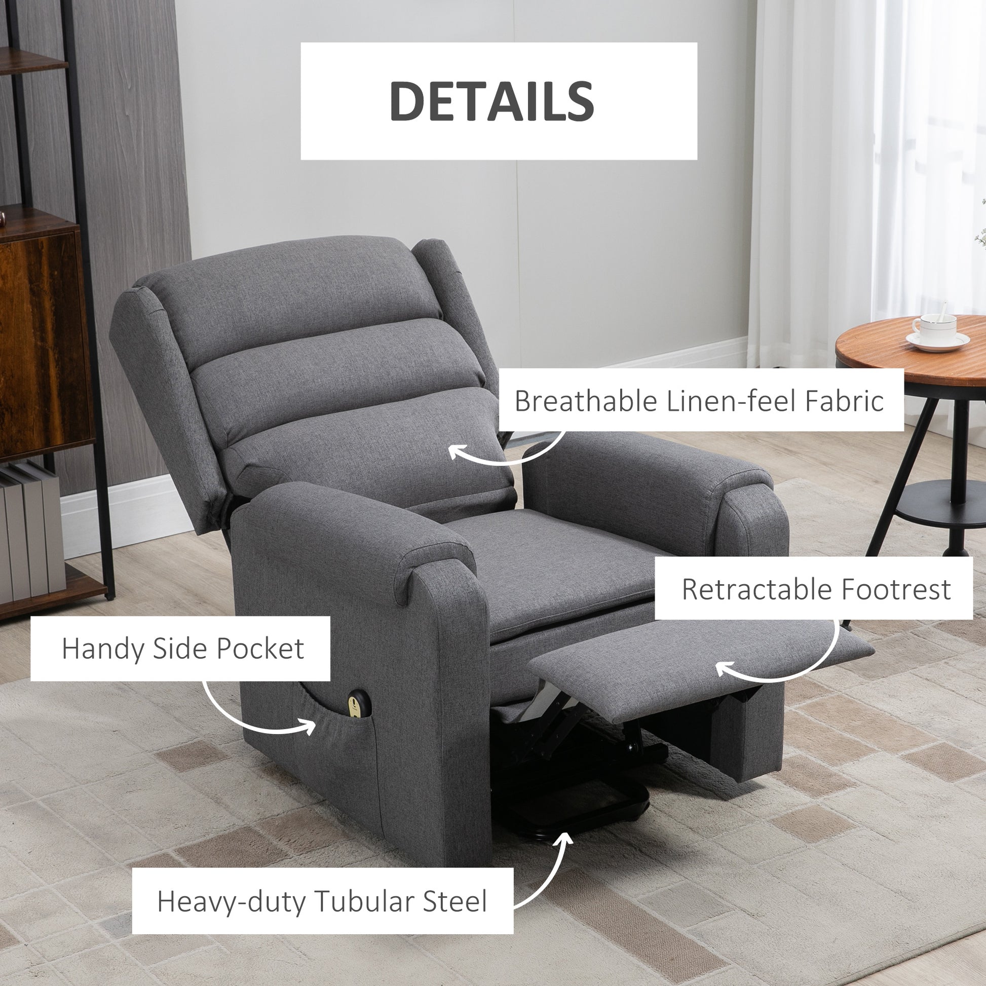Lift Chair, Recliner for Elderly, Grey, Power Footrest, Remote Control-DECOROLALA
