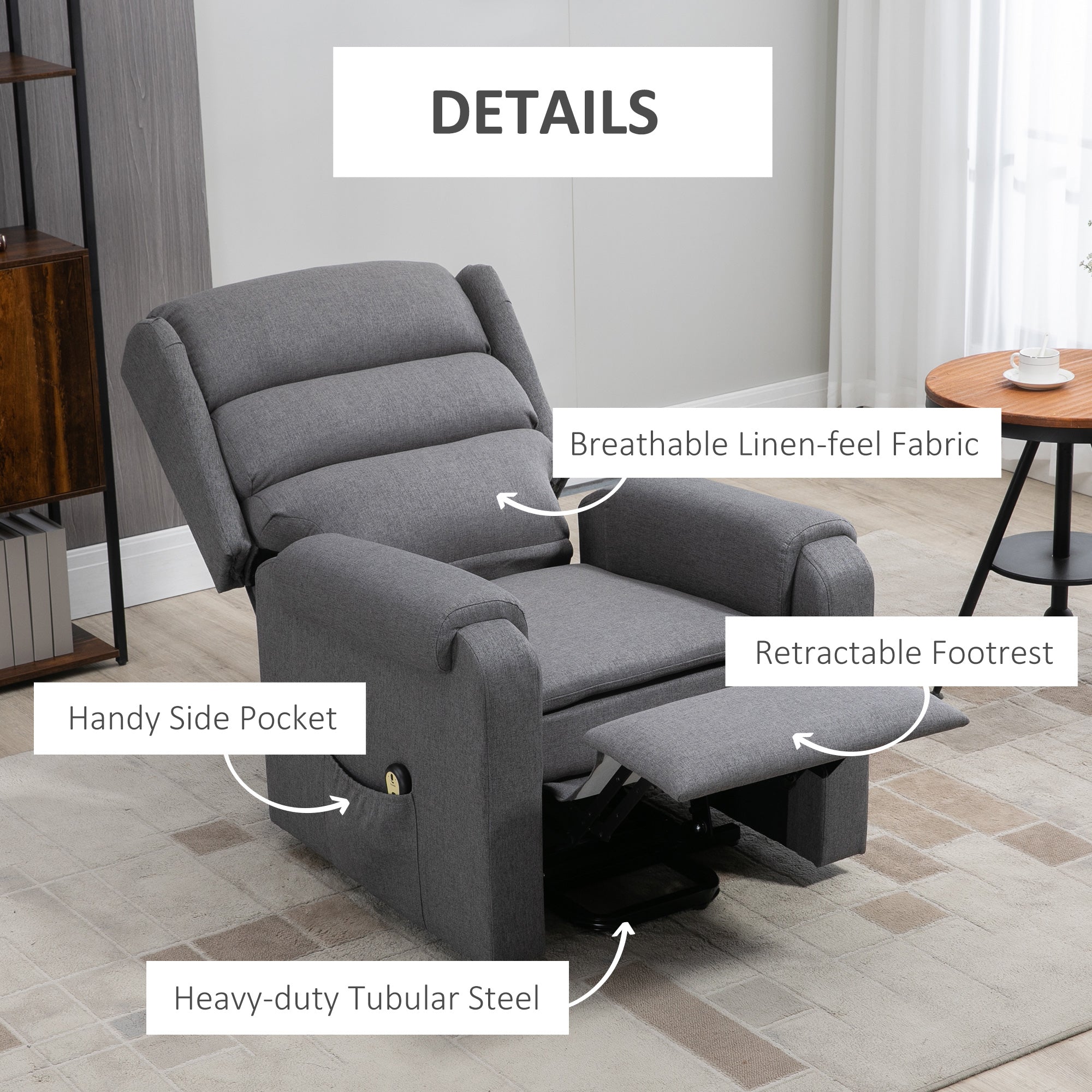 Lift Chair, Recliner for Elderly, Grey, Power Footrest, Remote Control-DECOROLALA