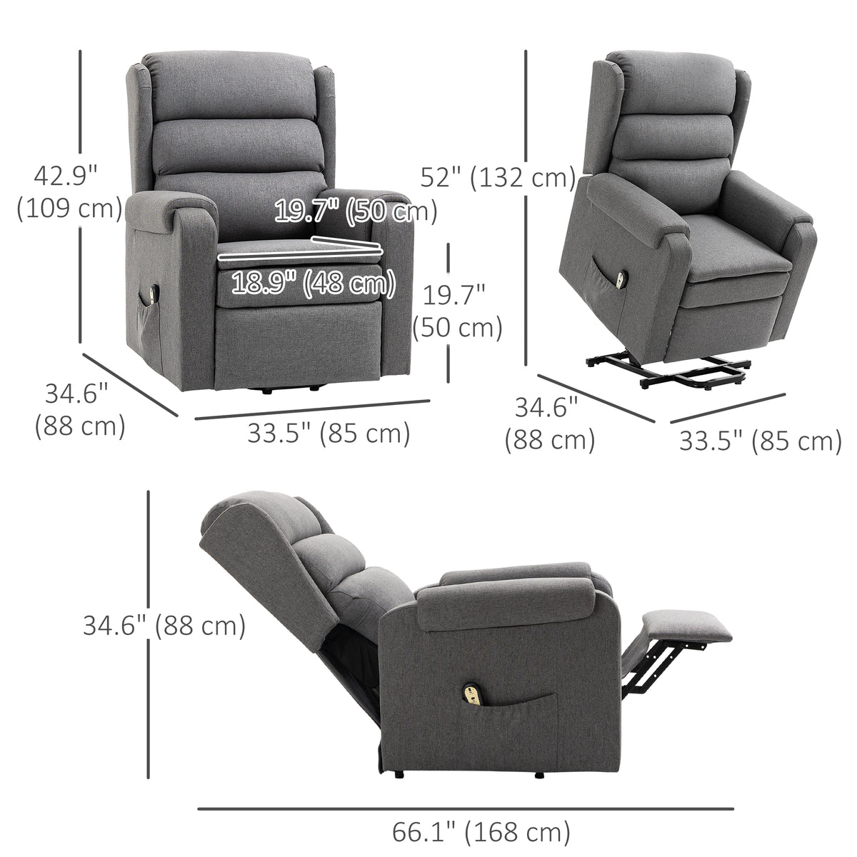 Lift Chair, Recliner for Elderly, Grey, Power Footrest, Remote Control-DECOROLALA
