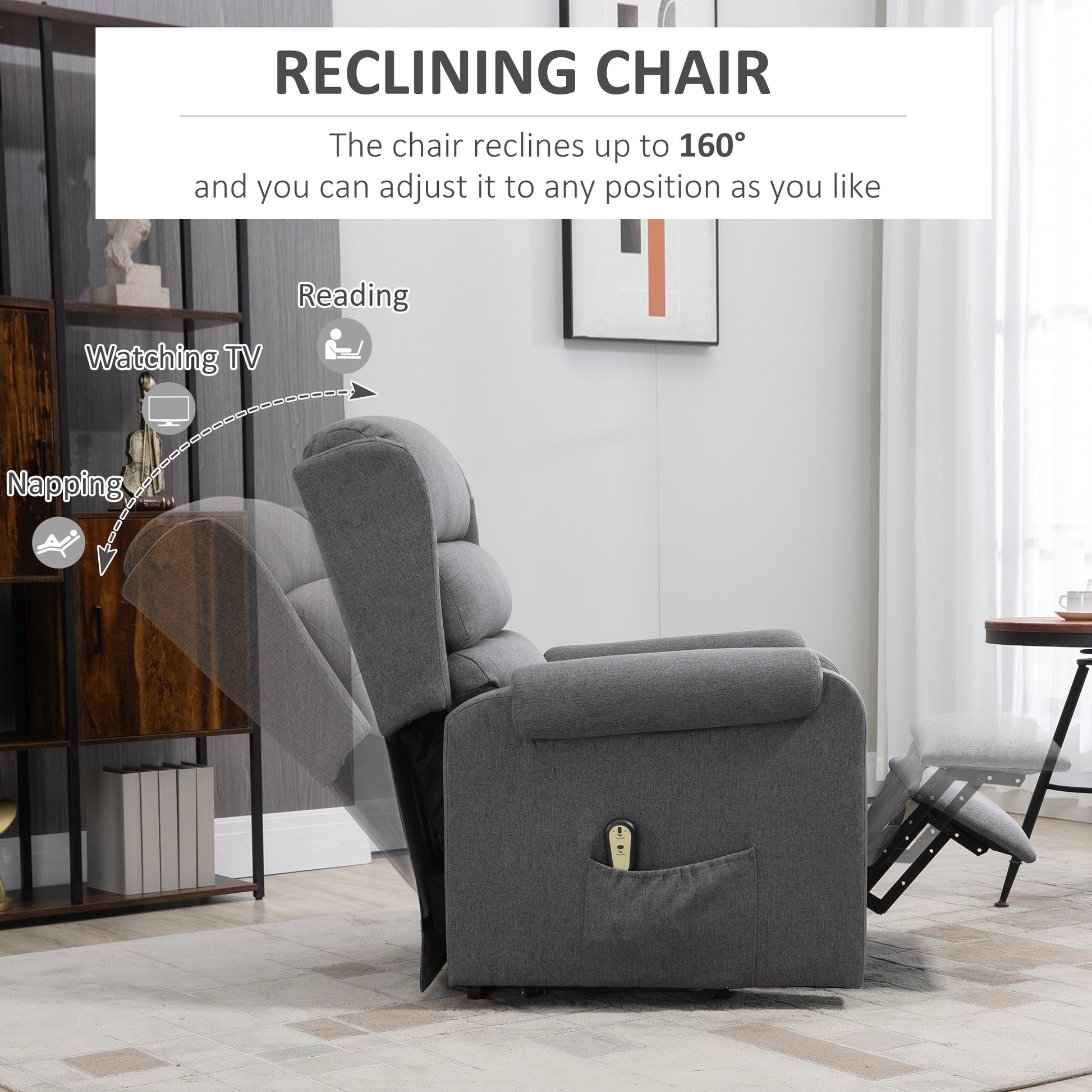 Lift Chair, Recliner for Elderly, Grey, Power Footrest, Remote Control-DECOROLALA
