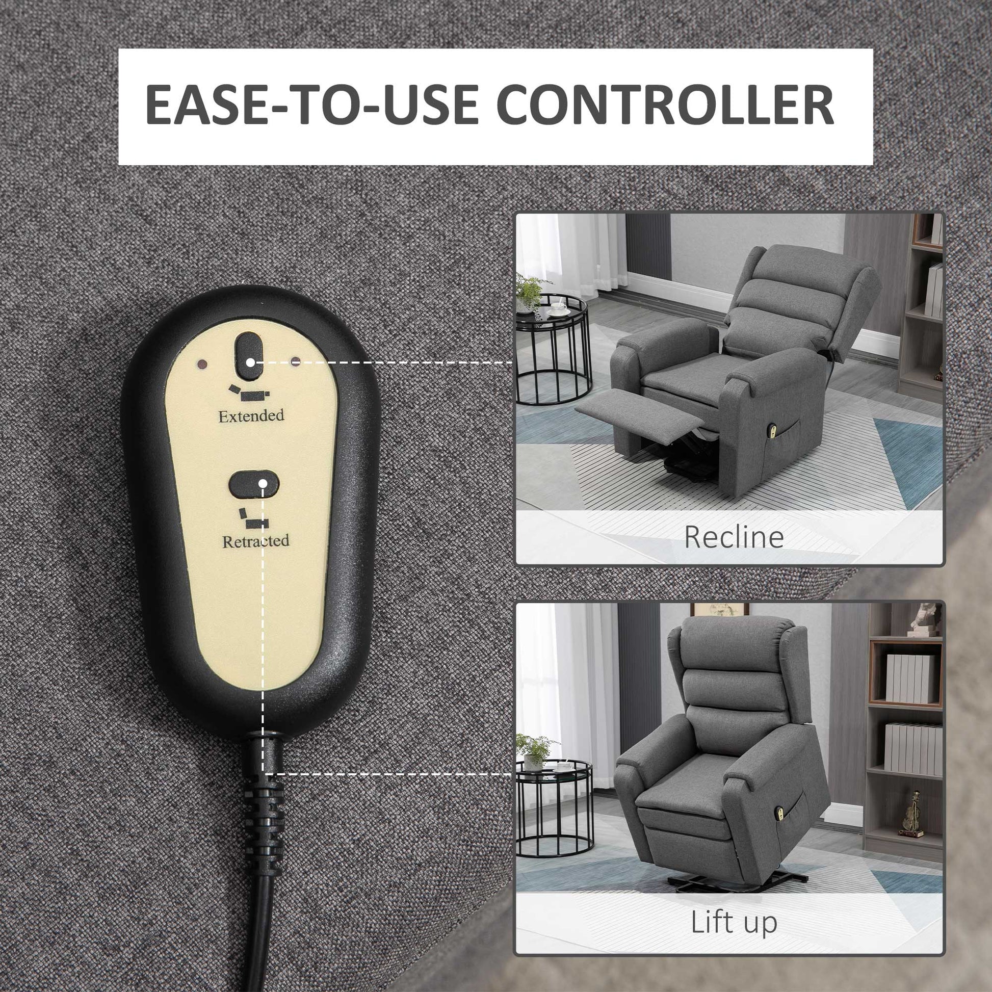 Lift Chair, Recliner for Elderly, Grey, Power Footrest, Remote Control-DECOROLALA