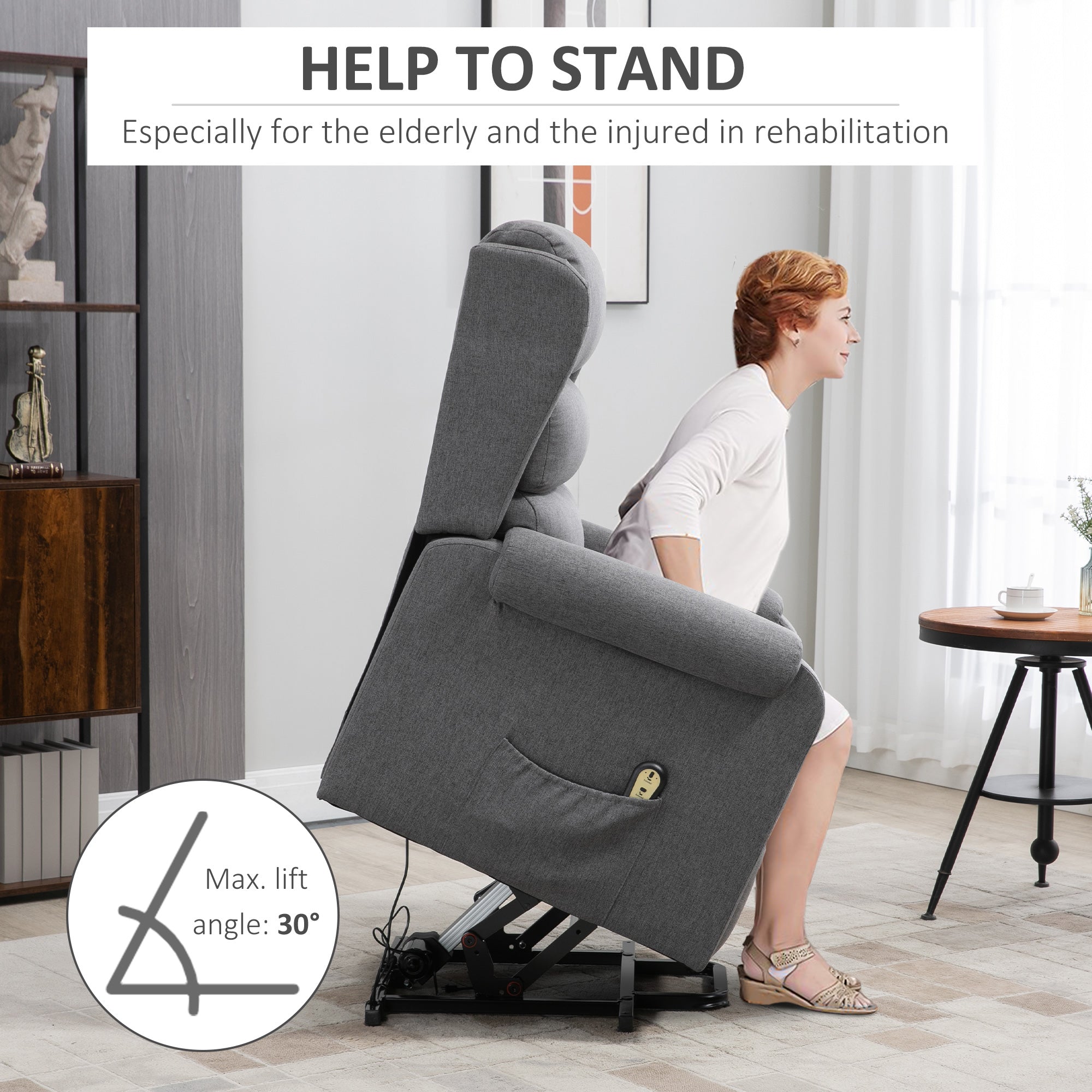 Lift Chair, Recliner for Elderly, Grey, Power Footrest, Remote Control-DECOROLALA
