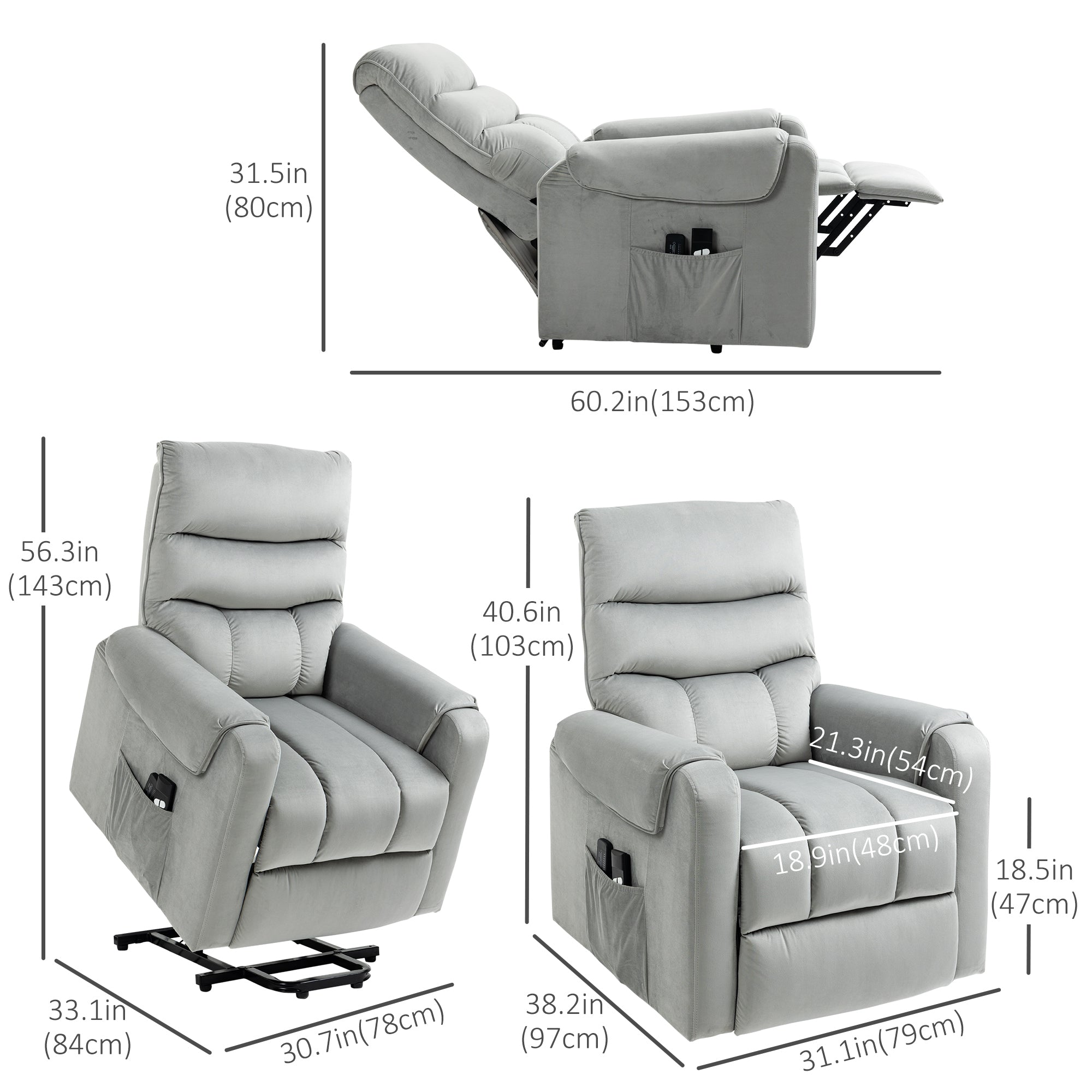 Lift Chair for Elderly, Massage Recliner Grey with 8 Vibration Points, Remote Control-DECOROLALA