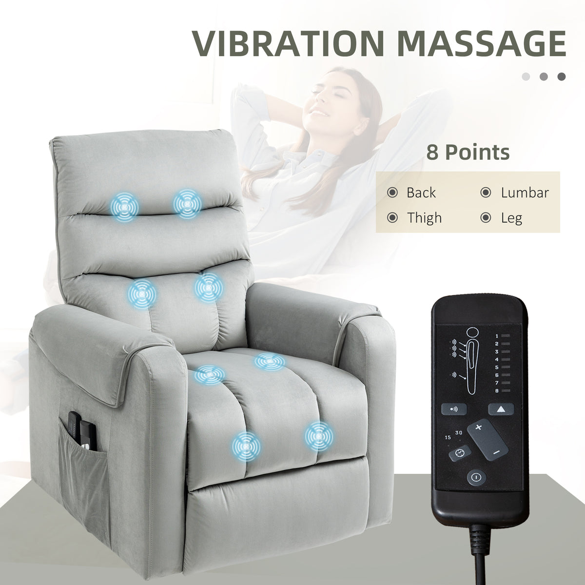Lift Chair for Elderly, Massage Recliner Grey with 8 Vibration Points, Remote Control-Recliners-DECOROLALA
