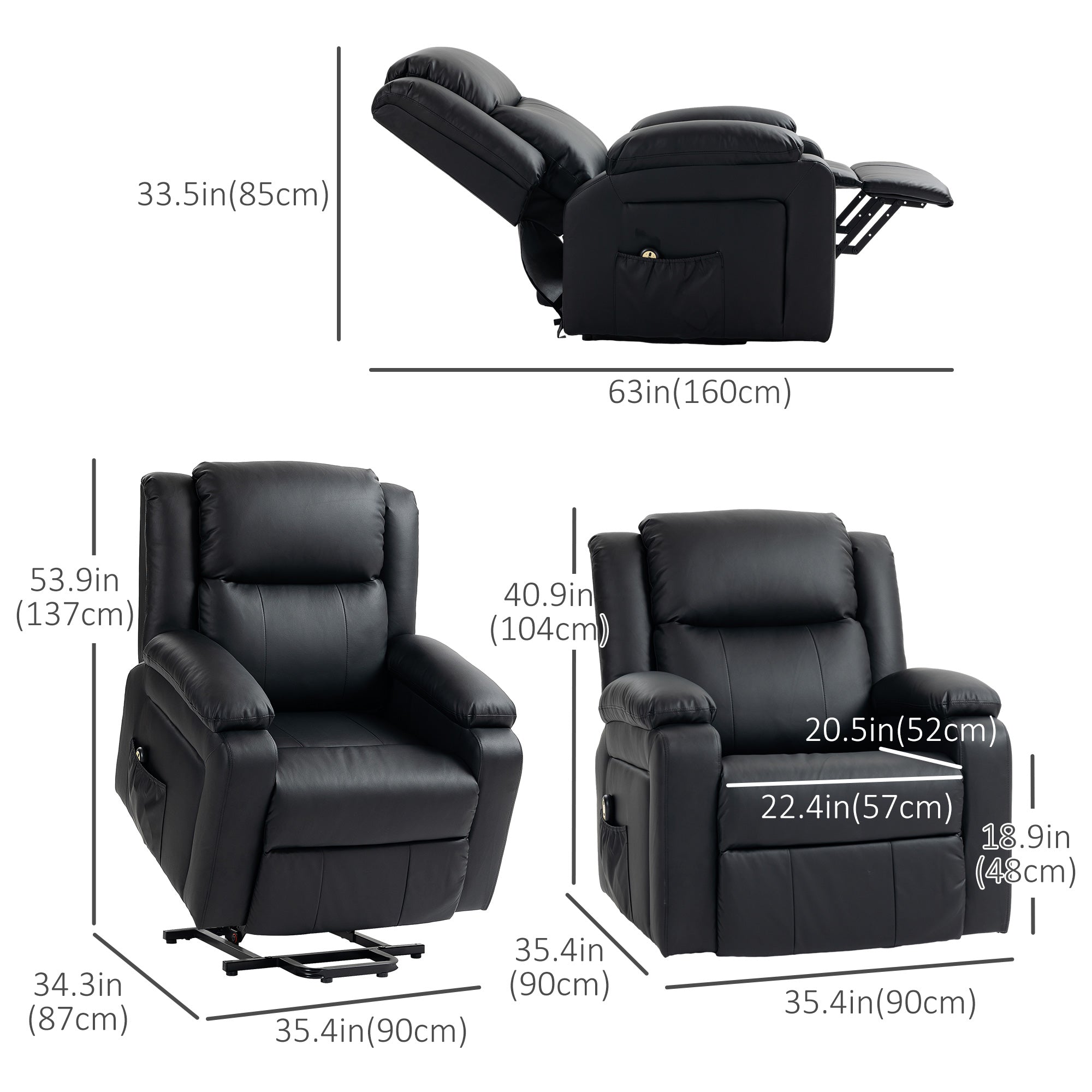 Lift Chair for Seniors, Black PU Leather Electric Recliner with Remote, Quick Assembly-DECOROLALA