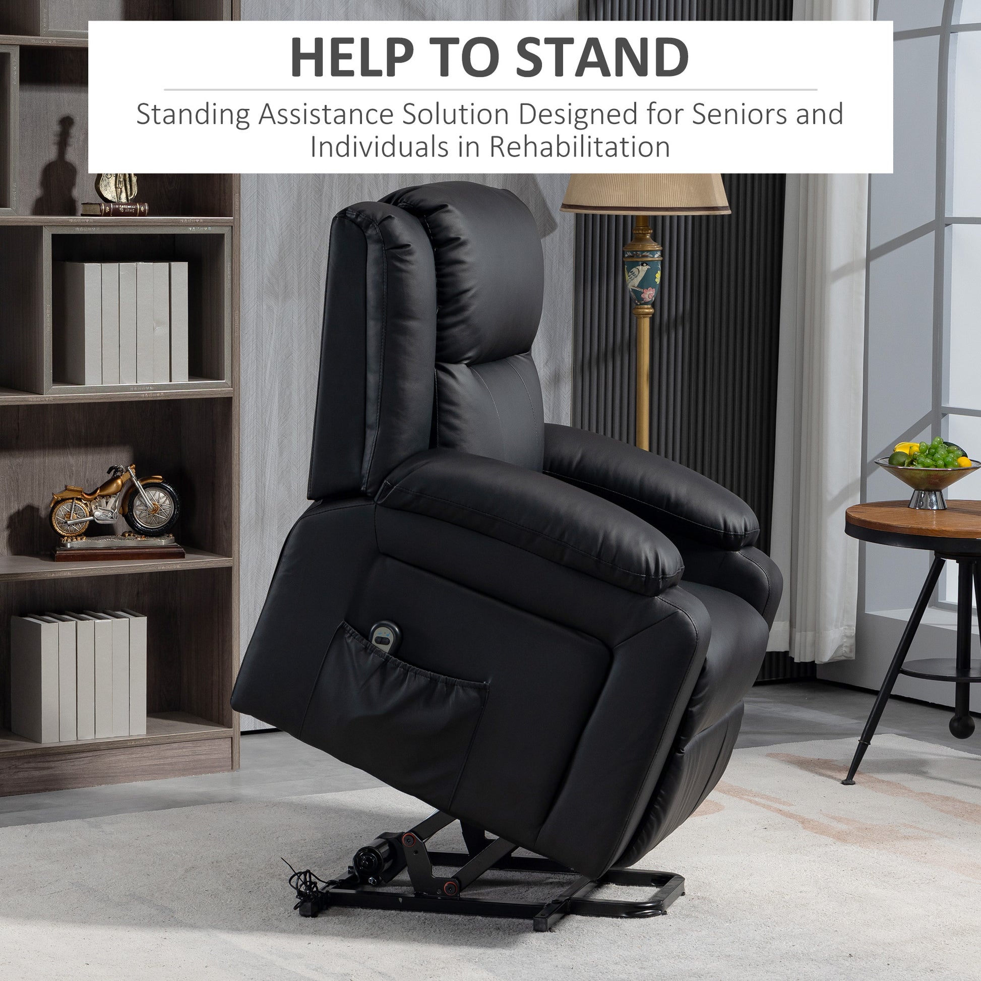 Lift Chair for Seniors, Black PU Leather Electric Recliner with Remote, Quick Assembly-DECOROLALA