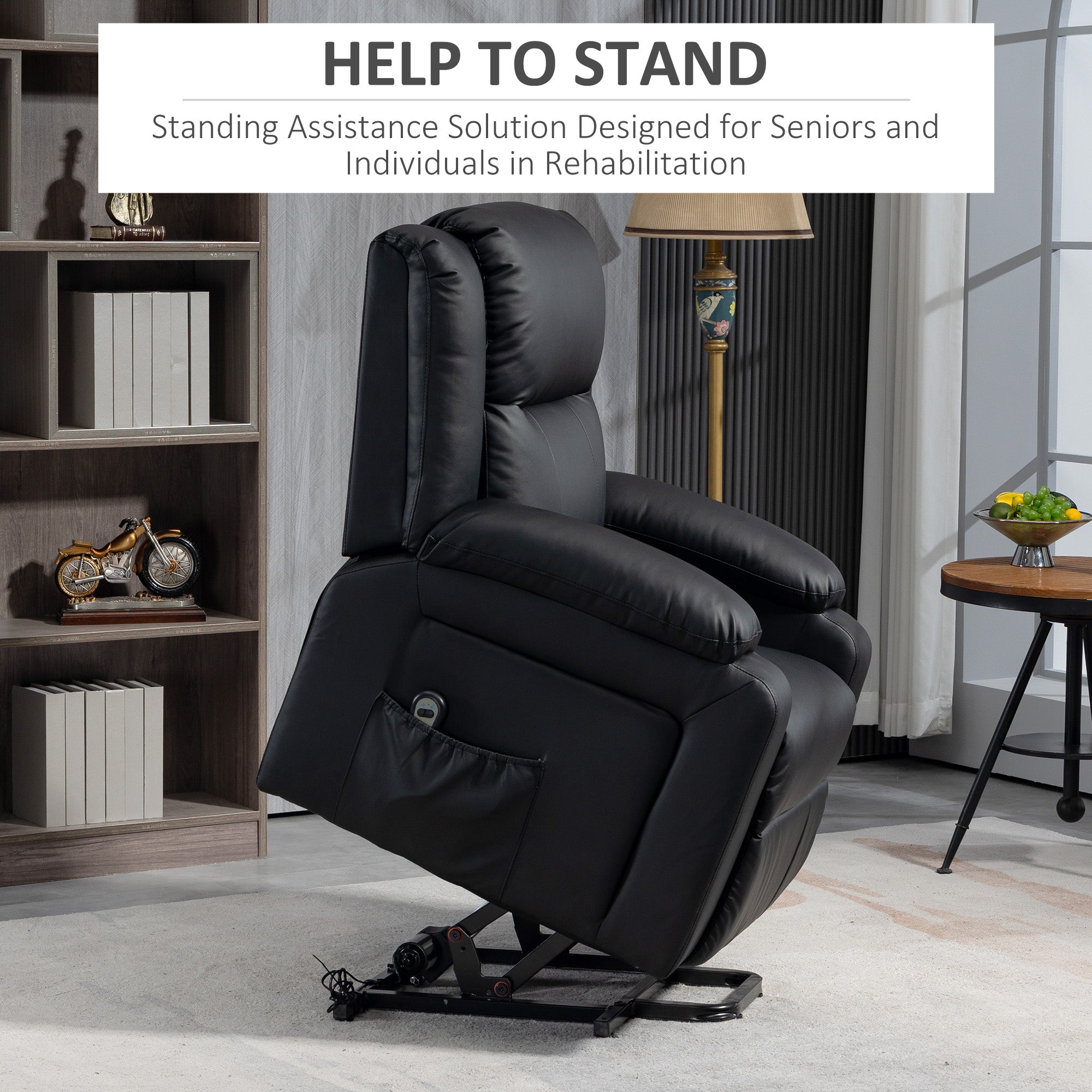 Lift Chair for Seniors, Black PU Leather Electric Recliner with Remote, Quick Assembly-DECOROLALA