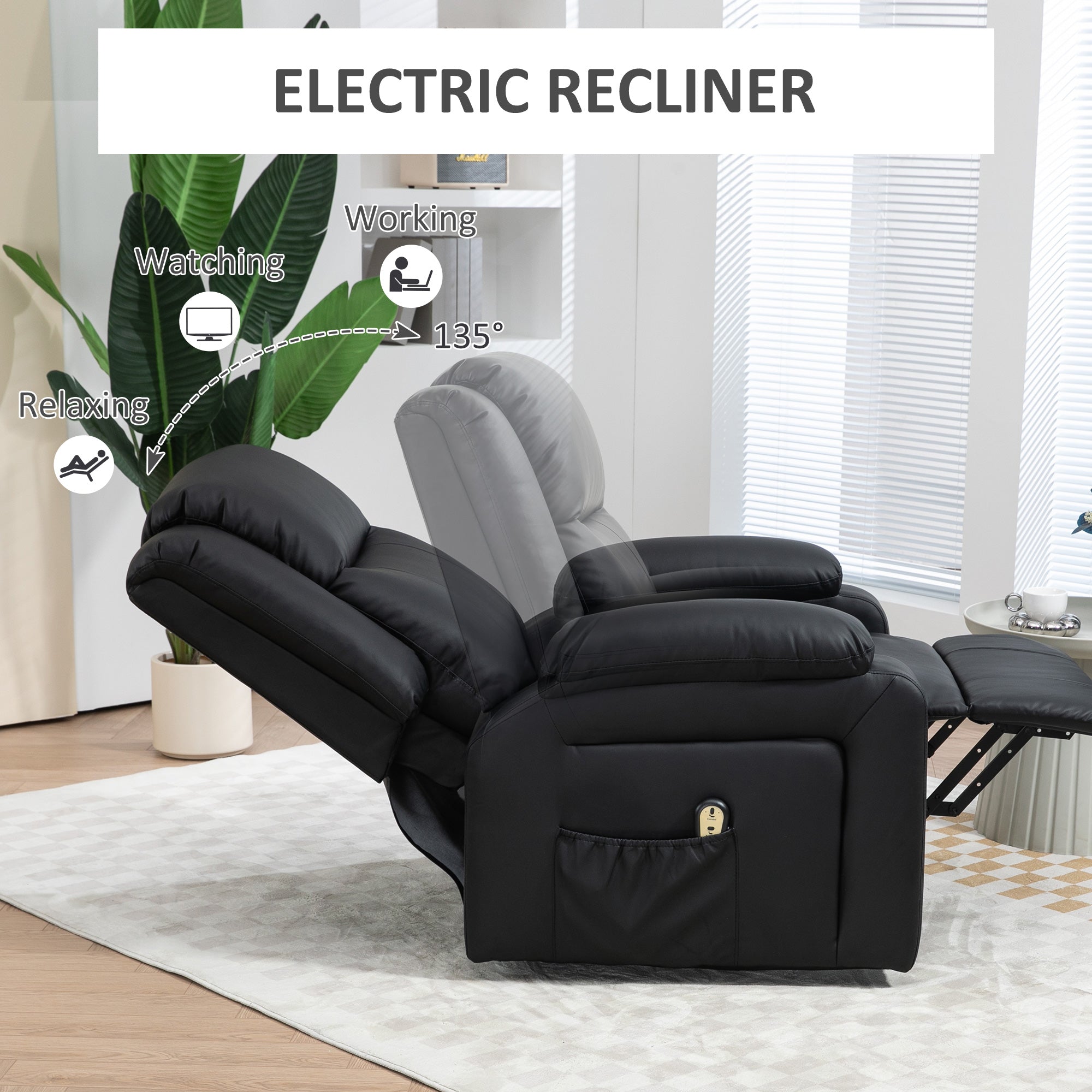 Lift Chair for Seniors, Black PU Leather Electric Recliner with Remote, Quick Assembly-DECOROLALA