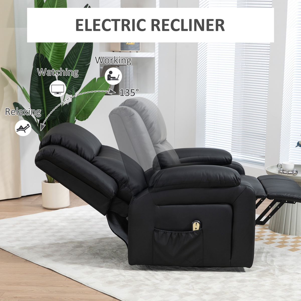 Lift Chair for Seniors, Black PU Leather Electric Recliner with Remote, Quick Assembly-DECOROLALA
