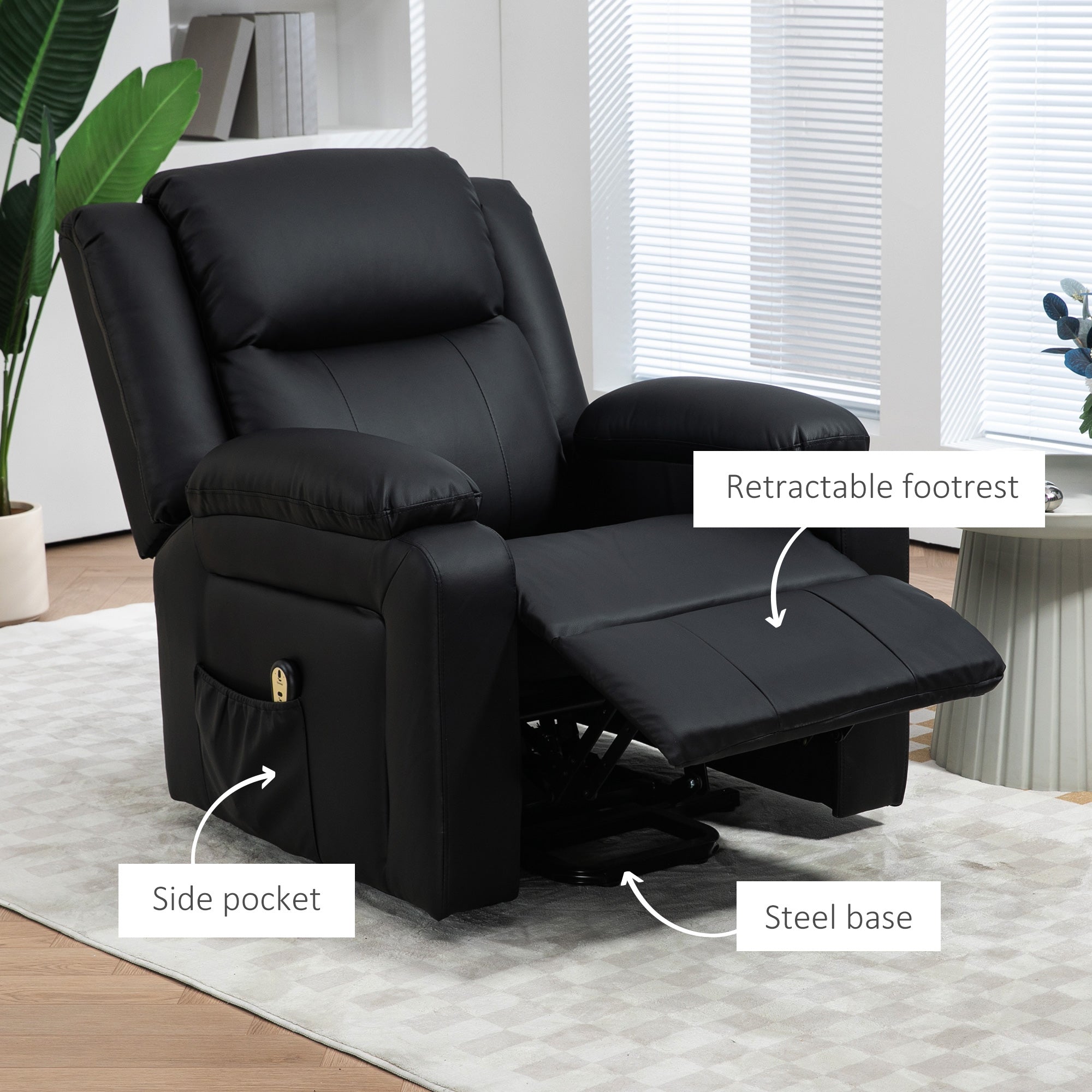 Lift Chair for Seniors, Black PU Leather Electric Recliner with Remote, Quick Assembly-DECOROLALA