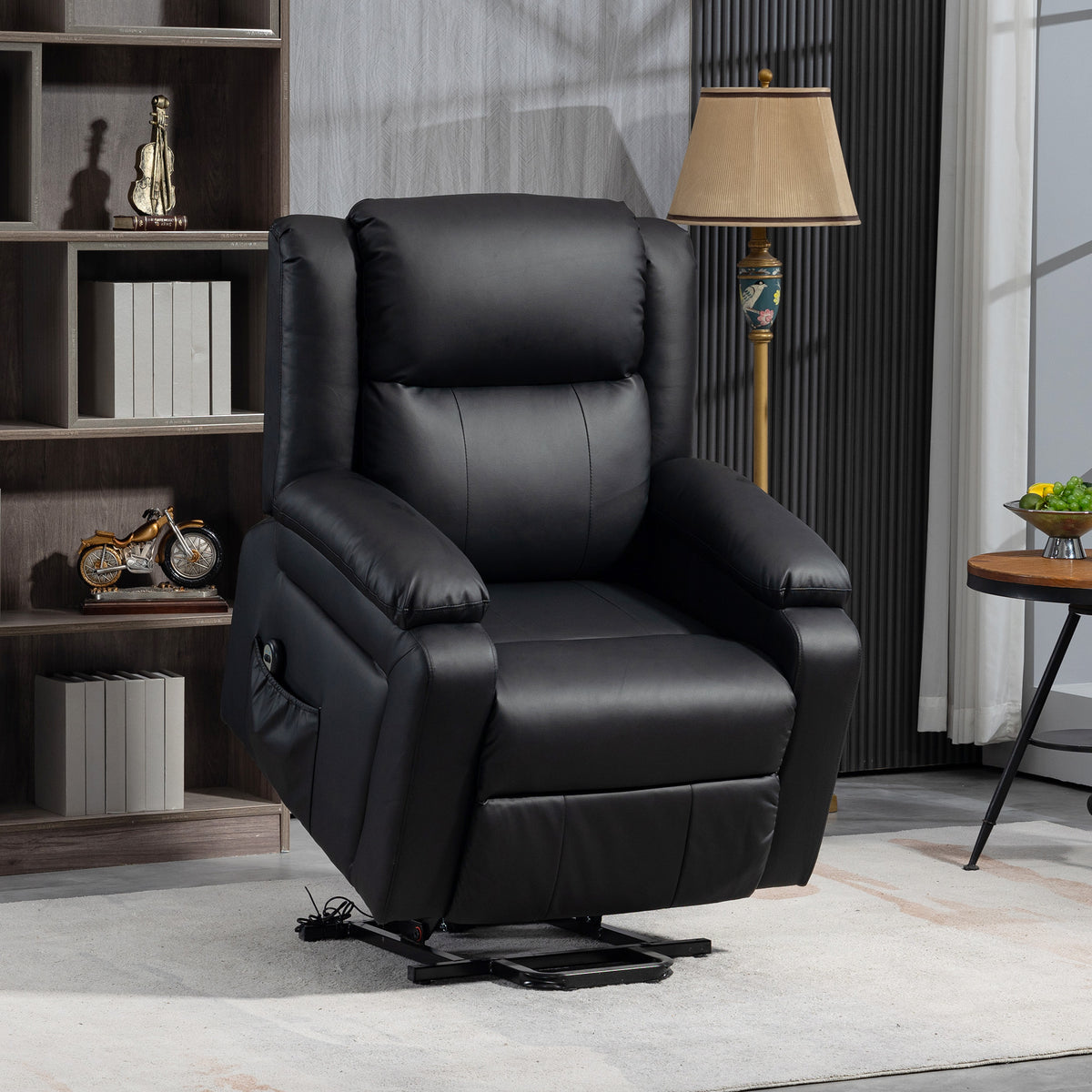 Lift Chair for Seniors, Black PU Leather Electric Recliner with Remote, Quick Assembly-DECOROLALA