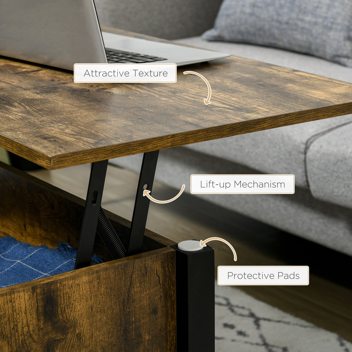 Lift Top Coffee Table - 41" Rustic Brown with Storage-Home Furnishings > Living Room Furniture > Coffee Tables-DECOROLALA