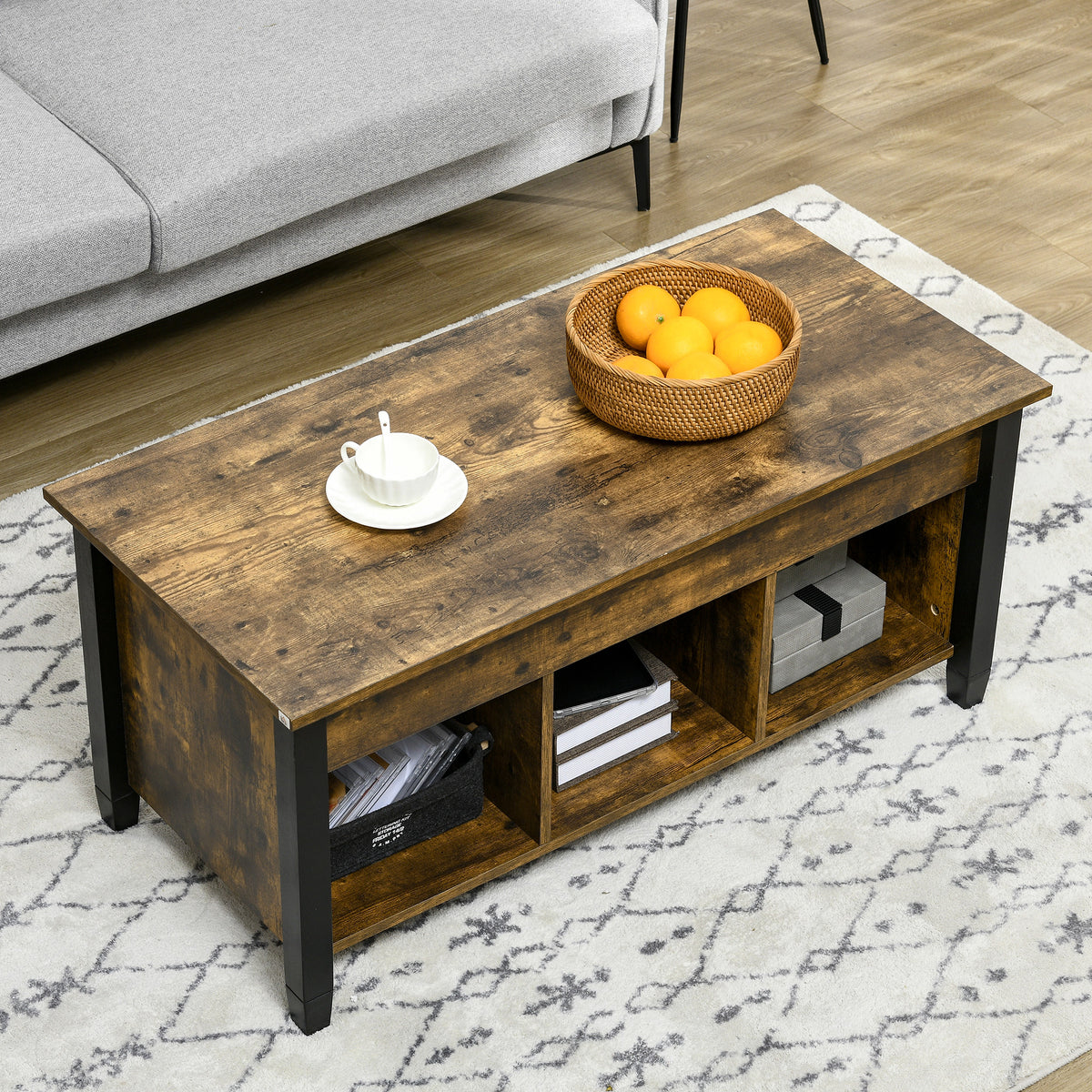 Lift Top Coffee Table - 41" Rustic Brown with Storage-Home Furnishings > Living Room Furniture > Coffee Tables-DECOROLALA