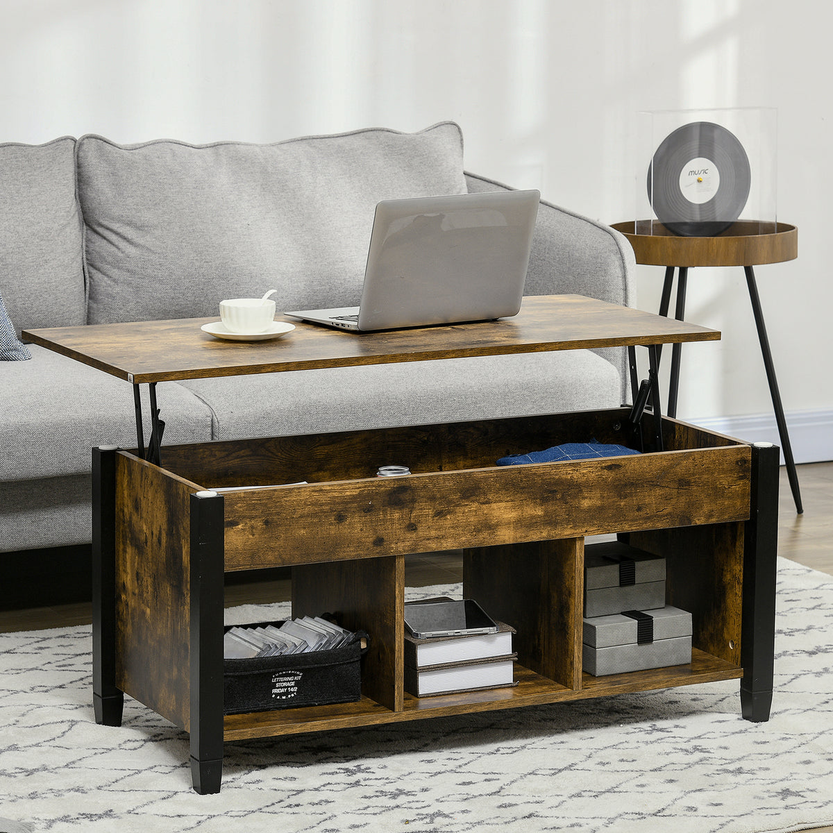 Lift Top Coffee Table - 41" Rustic Brown with Storage-Home Furnishings > Living Room Furniture > Coffee Tables-DECOROLALA