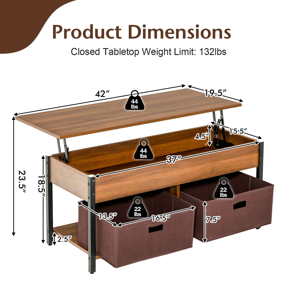 Lift Top Coffee Table Central Table with Drawers and Hidden Compartment for Living Room-Brown-Coffee Tables-DECOROLALA