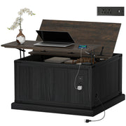 Lift Top Coffee Table, Charging Station, Hidden Storage, Square Black Wood Grain-DECOROLALA
