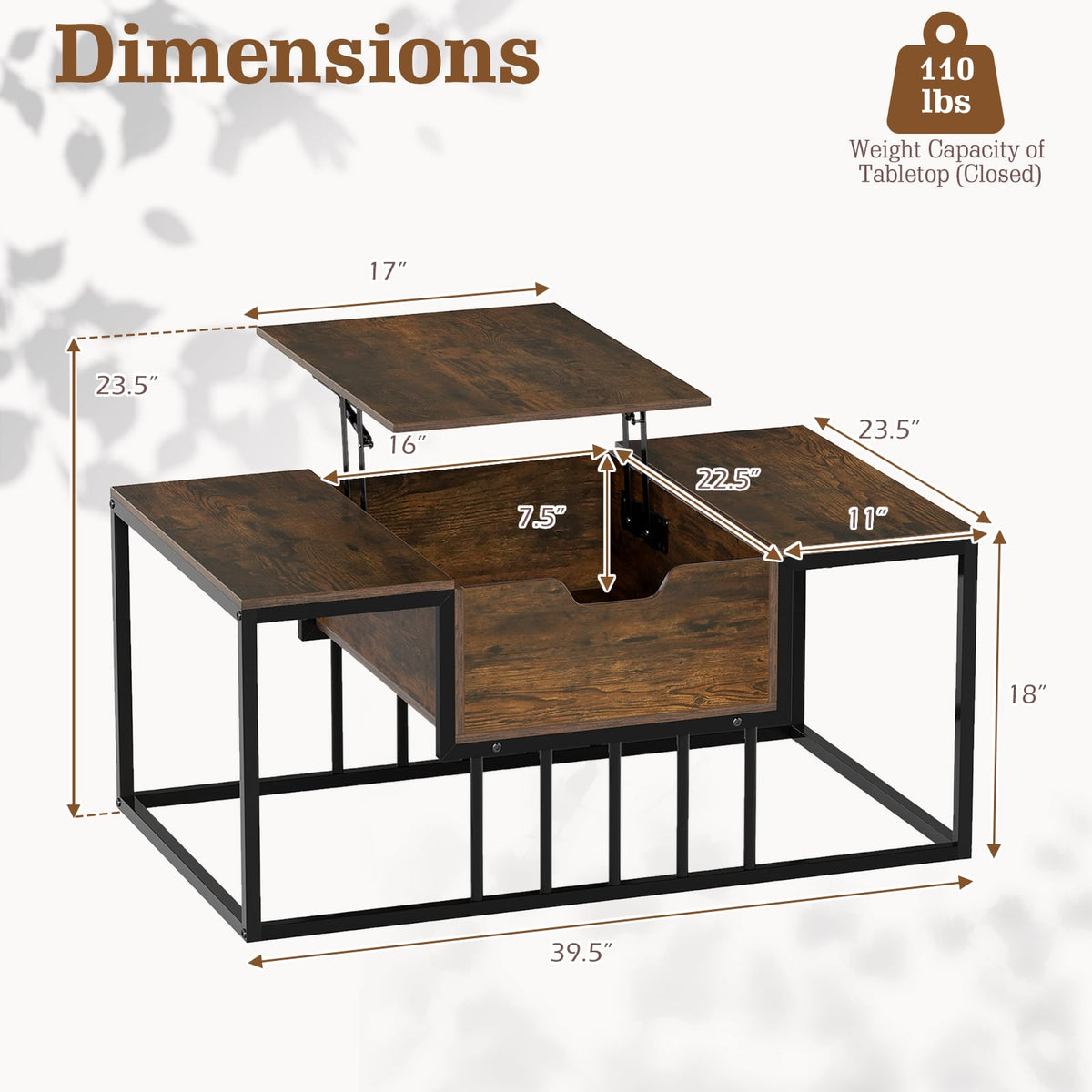 Lift Top Coffee Table Modern Center Table with Hidden Storage Compartment-Rusitc Brown-Coffee Tables-DECOROLALA