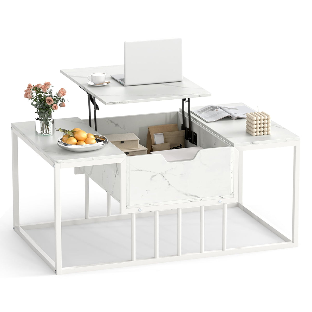 Lift Top Coffee Table Modern Center Table with Hidden Storage Compartment-White-Coffee Tables-DECOROLALA