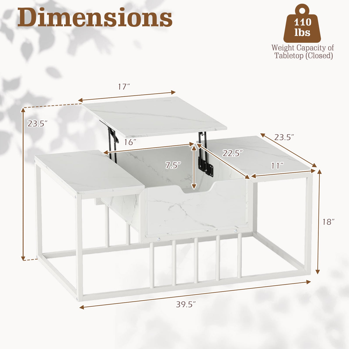 Lift Top Coffee Table Modern Center Table with Hidden Storage Compartment-White-Coffee Tables-DECOROLALA