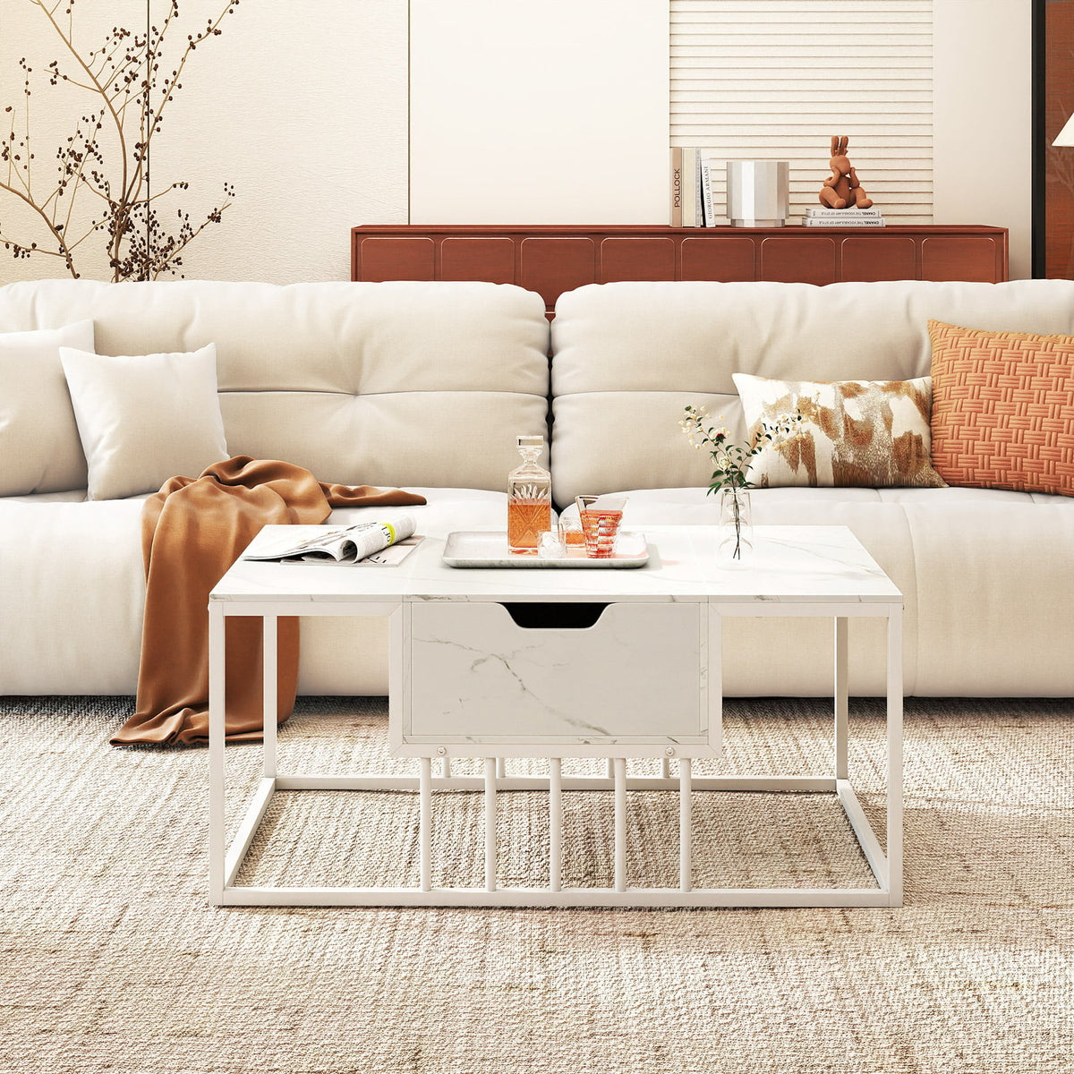 Lift Top Coffee Table Modern Center Table with Hidden Storage Compartment-White-Coffee Tables-DECOROLALA