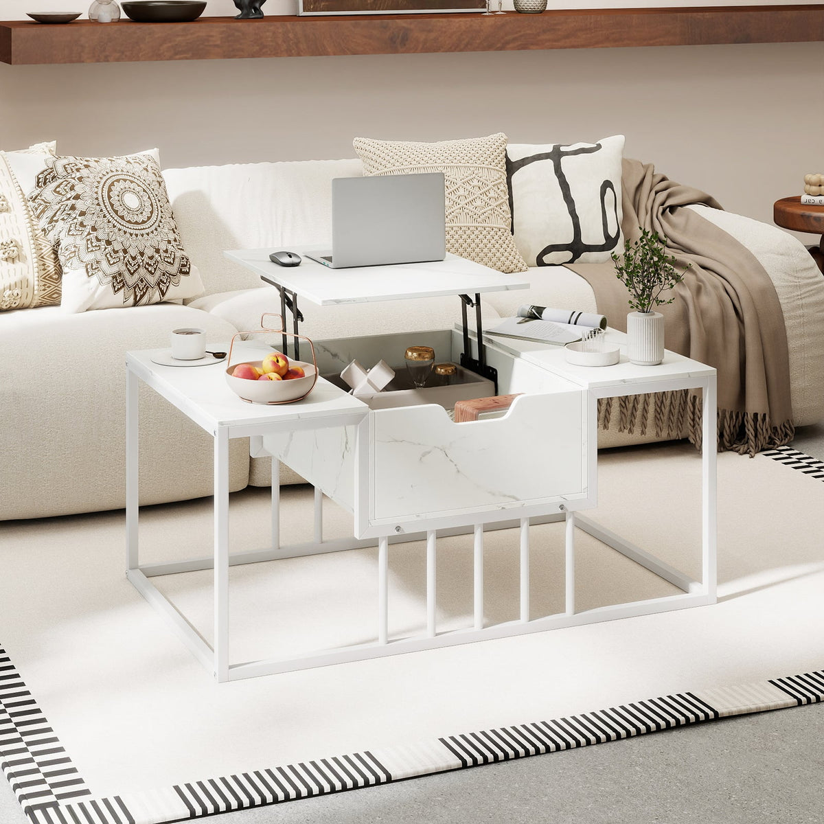 Lift Top Coffee Table Modern Center Table with Hidden Storage Compartment-White-Coffee Tables-DECOROLALA