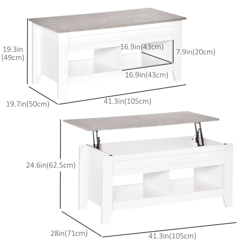 Lift-Top Coffee Table White Hidden Storage-Coffee Tables-DECOROLALA