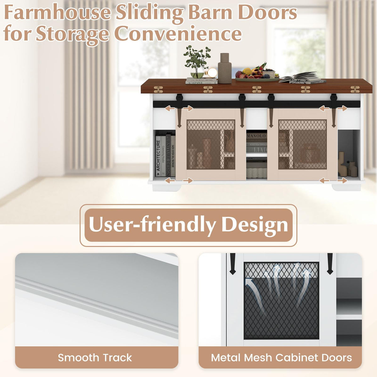 Lift Top Coffee Table with 2 Sliding Barn Doors-Walnut-Coffee Tables-DECOROLALA