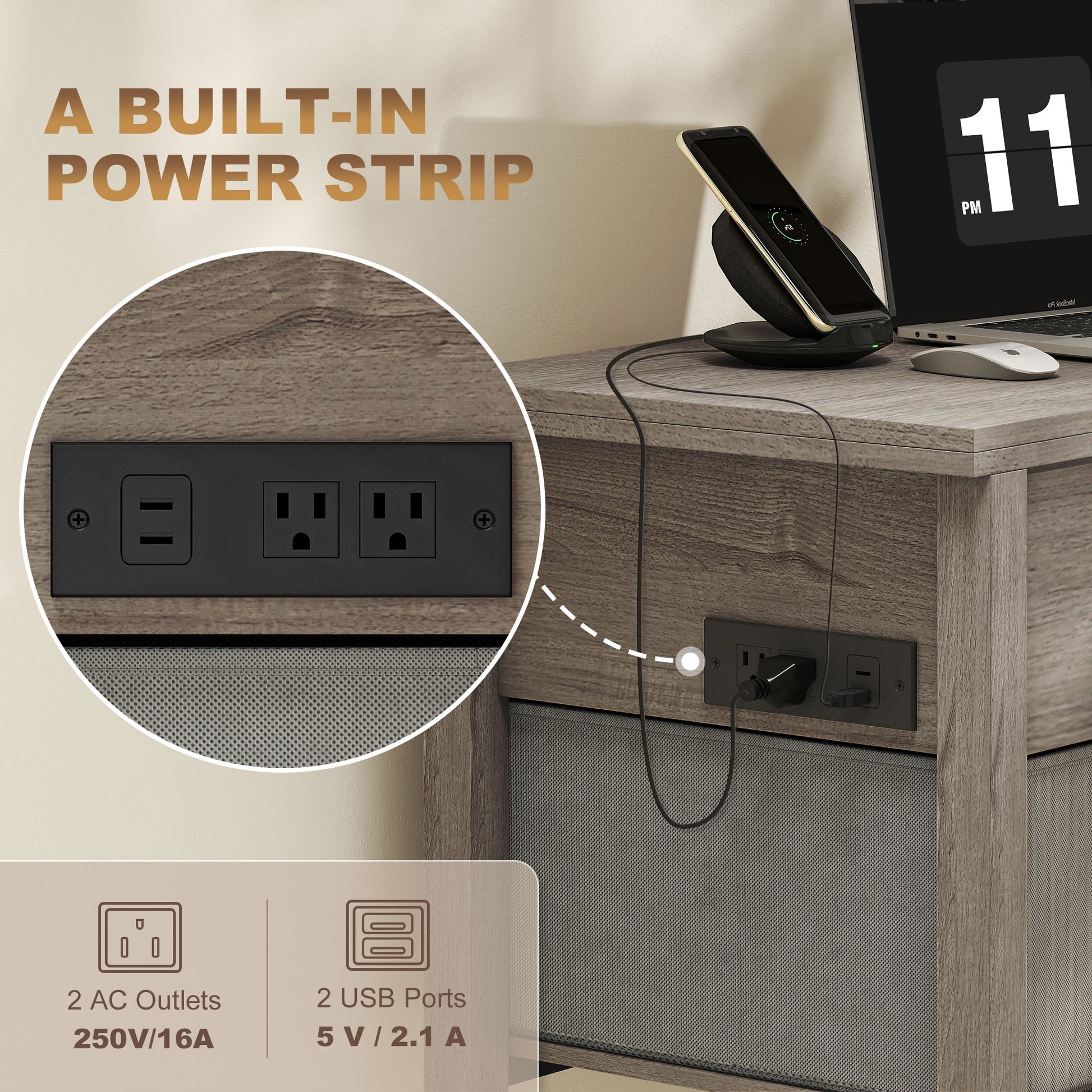Lift Top Coffee Table with Charging Station - Dark Grey-DECOROLALA