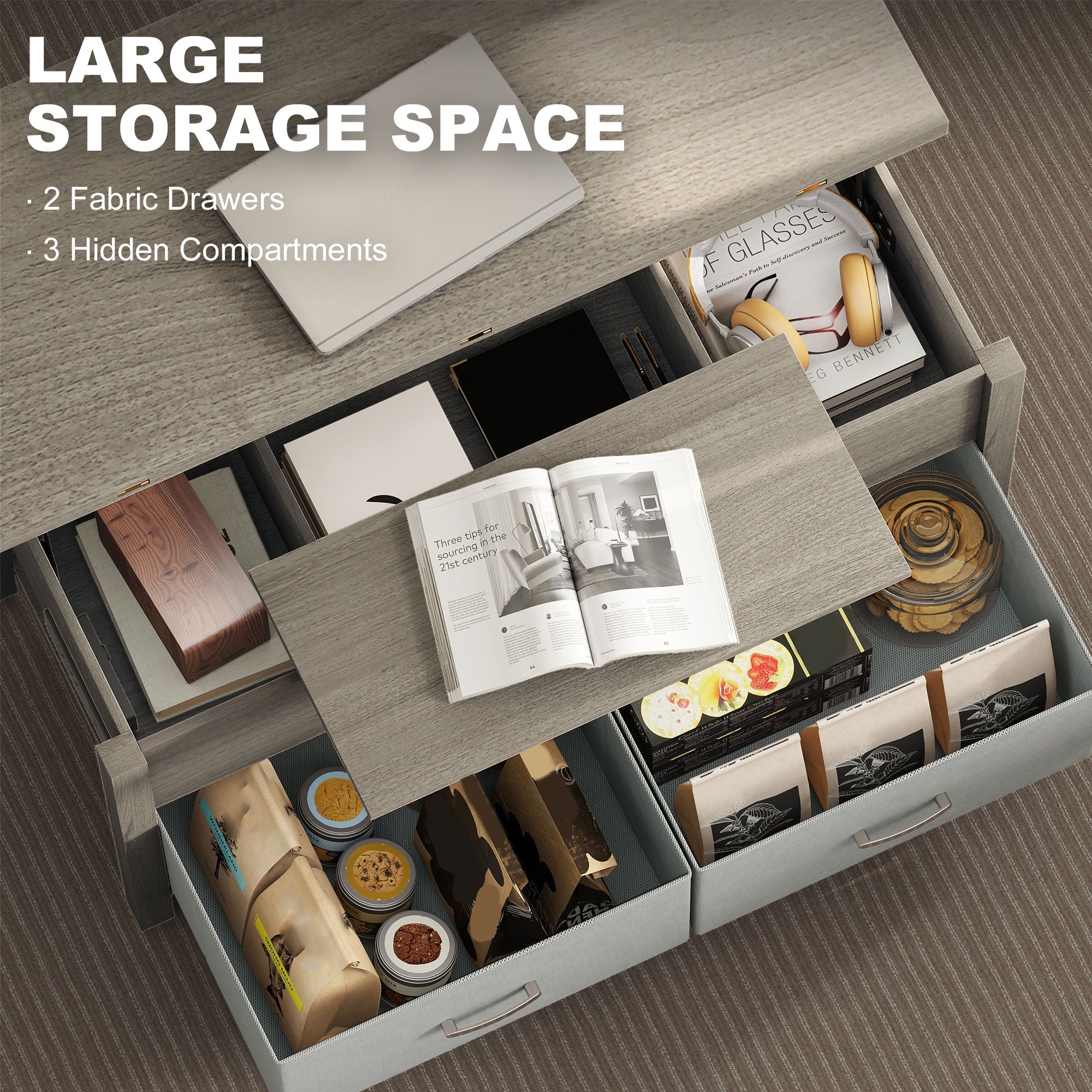 Lift Top Coffee Table with Charging Station - Dark Grey-DECOROLALA