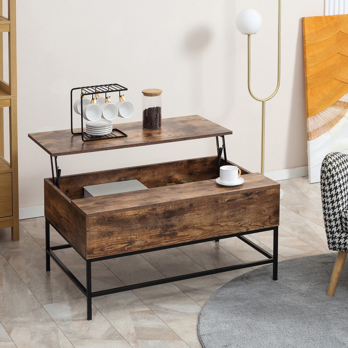 Lift Top Coffee Table with Hidden Storage - Rustic Brown-Home Furnishings > Living Room Furniture > Coffee Tables-DECOROLALA