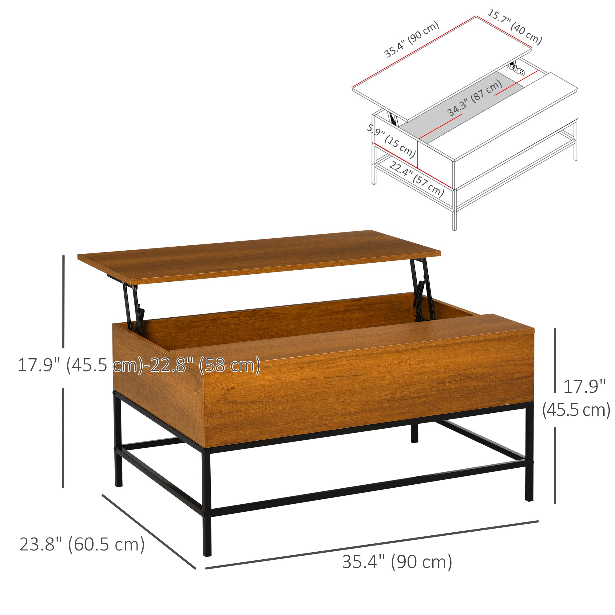 Lift Top Coffee Table with Hidden Storage - Teak-Home Furnishings > Living Room Furniture > Coffee Tables-DECOROLALA