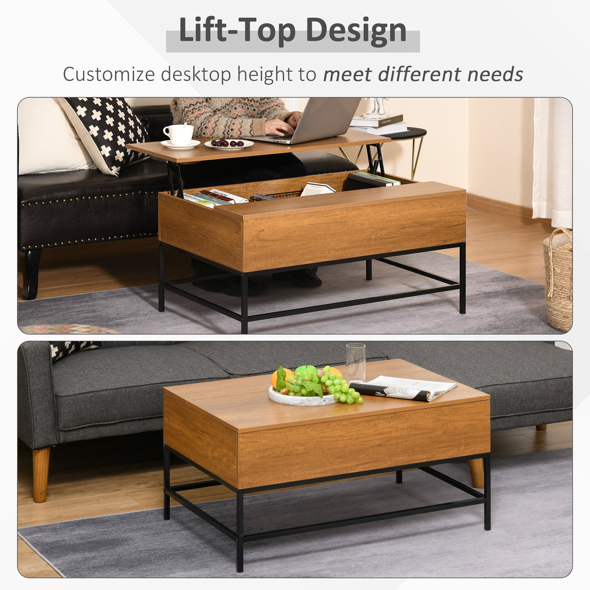 Lift Top Coffee Table with Hidden Storage - Teak-Home Furnishings > Living Room Furniture > Coffee Tables-DECOROLALA
