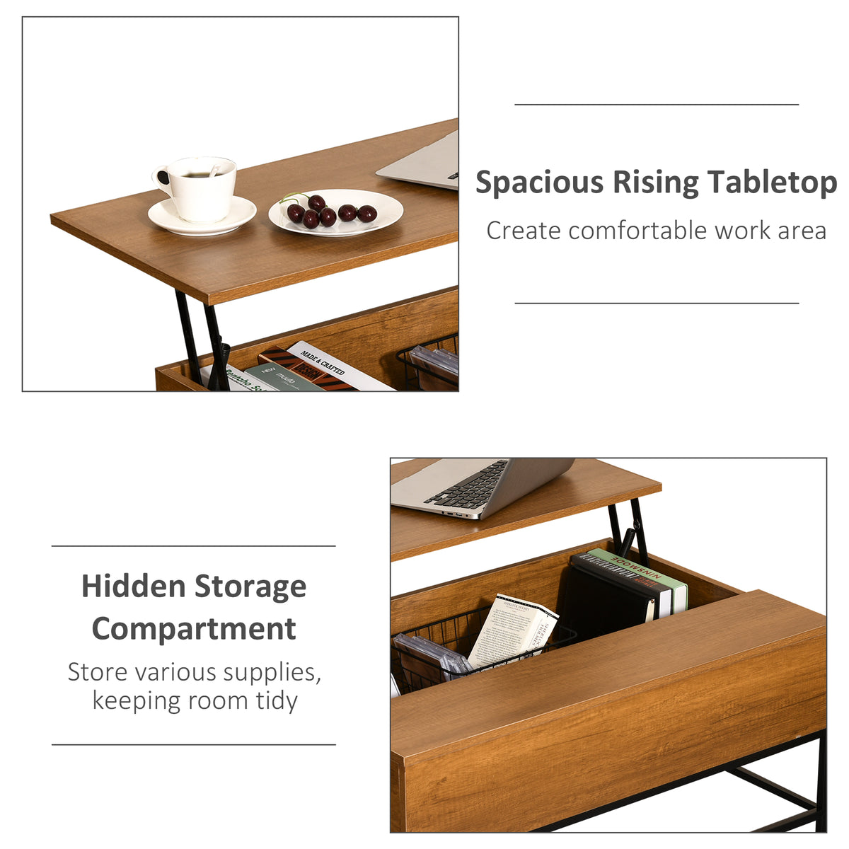 Lift Top Coffee Table with Hidden Storage - Teak-Home Furnishings > Living Room Furniture > Coffee Tables-DECOROLALA