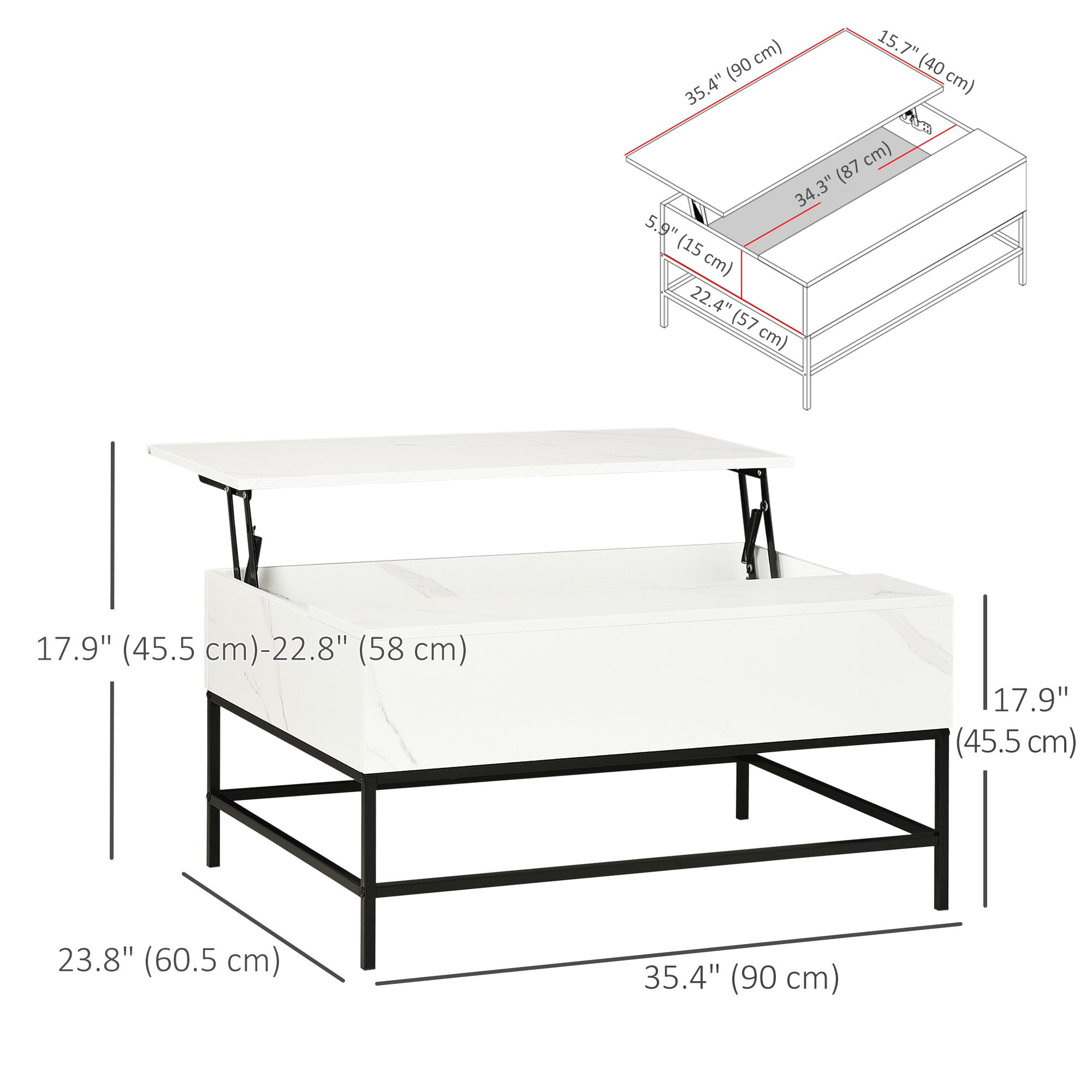 Lift Top Coffee Table with Hidden Storage - White 35.5"-Home Furnishings > Living Room Furniture > Coffee Tables-DECOROLALA