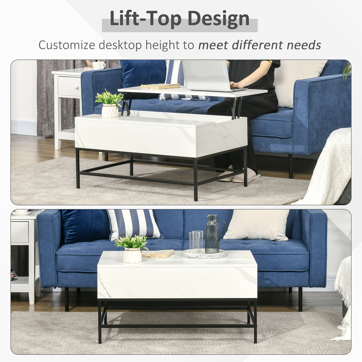 Lift Top Coffee Table with Hidden Storage - White 35.5"-Home Furnishings > Living Room Furniture > Coffee Tables-DECOROLALA