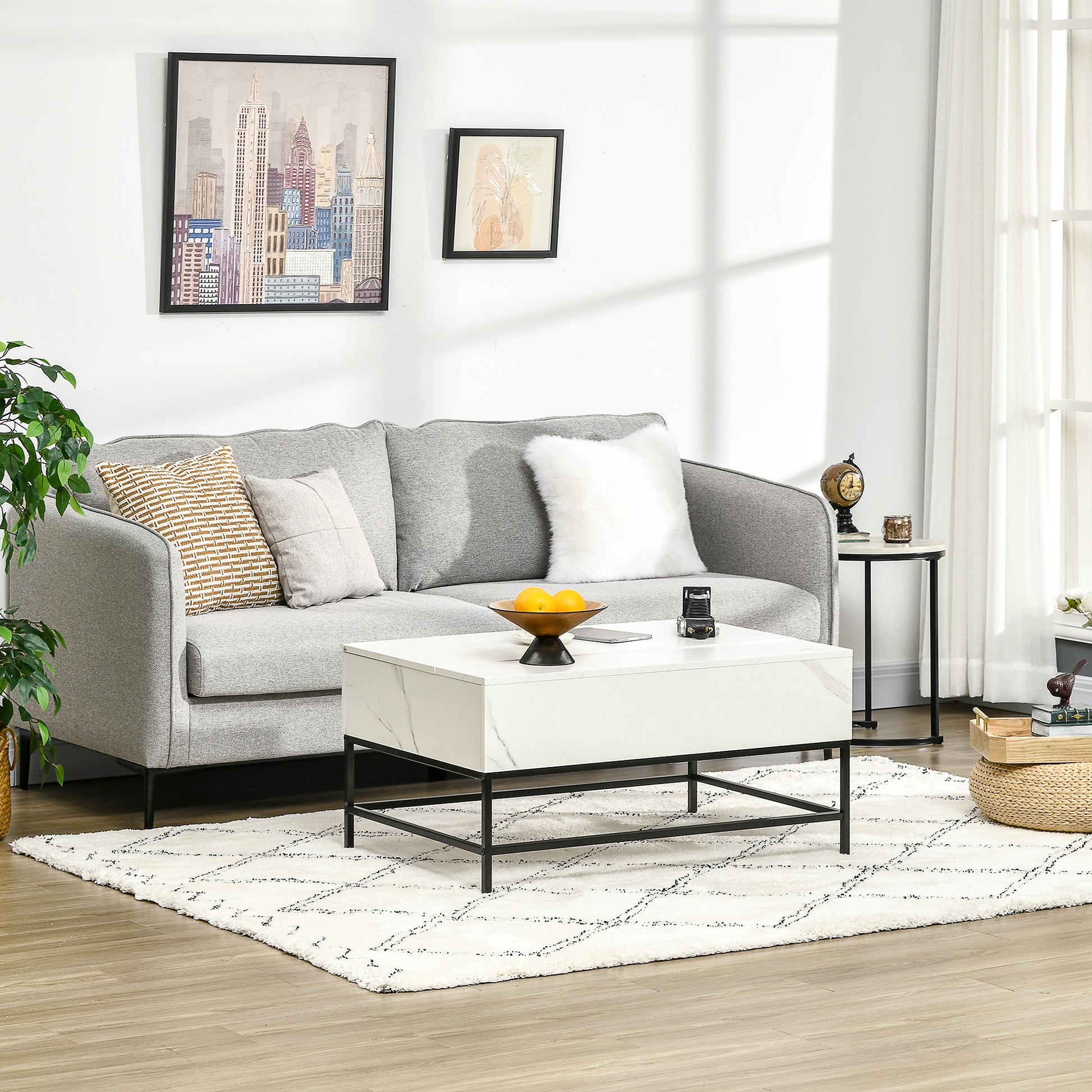 Lift Top Coffee Table with Hidden Storage - White 35.5"-Home Furnishings > Living Room Furniture > Coffee Tables-DECOROLALA