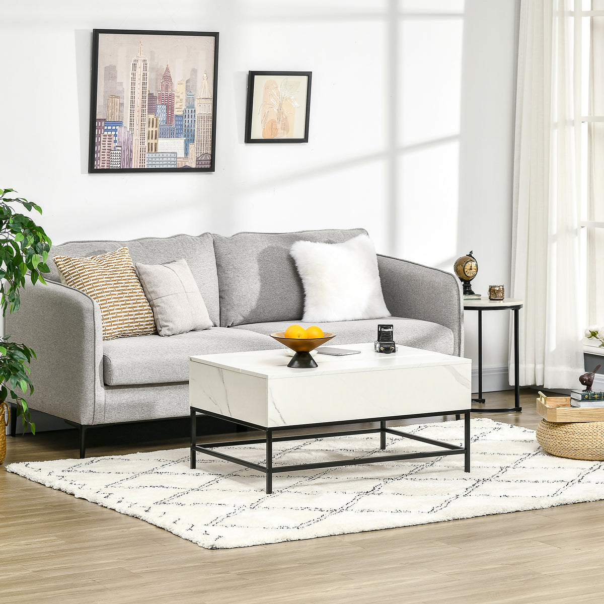 Lift Top Coffee Table with Hidden Storage - White 35.5"-Home Furnishings > Living Room Furniture > Coffee Tables-DECOROLALA