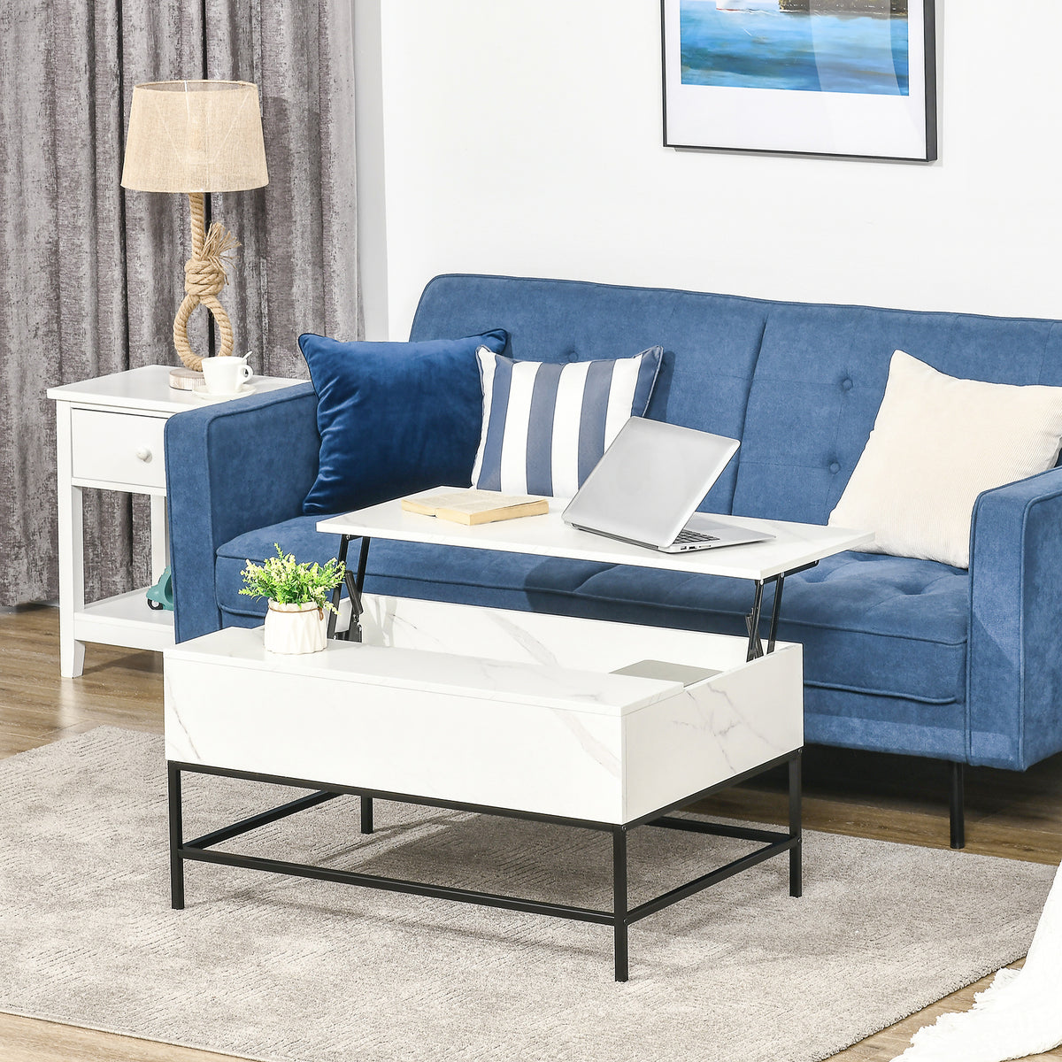 Lift Top Coffee Table with Hidden Storage - White 35.5"-Home Furnishings > Living Room Furniture > Coffee Tables-DECOROLALA