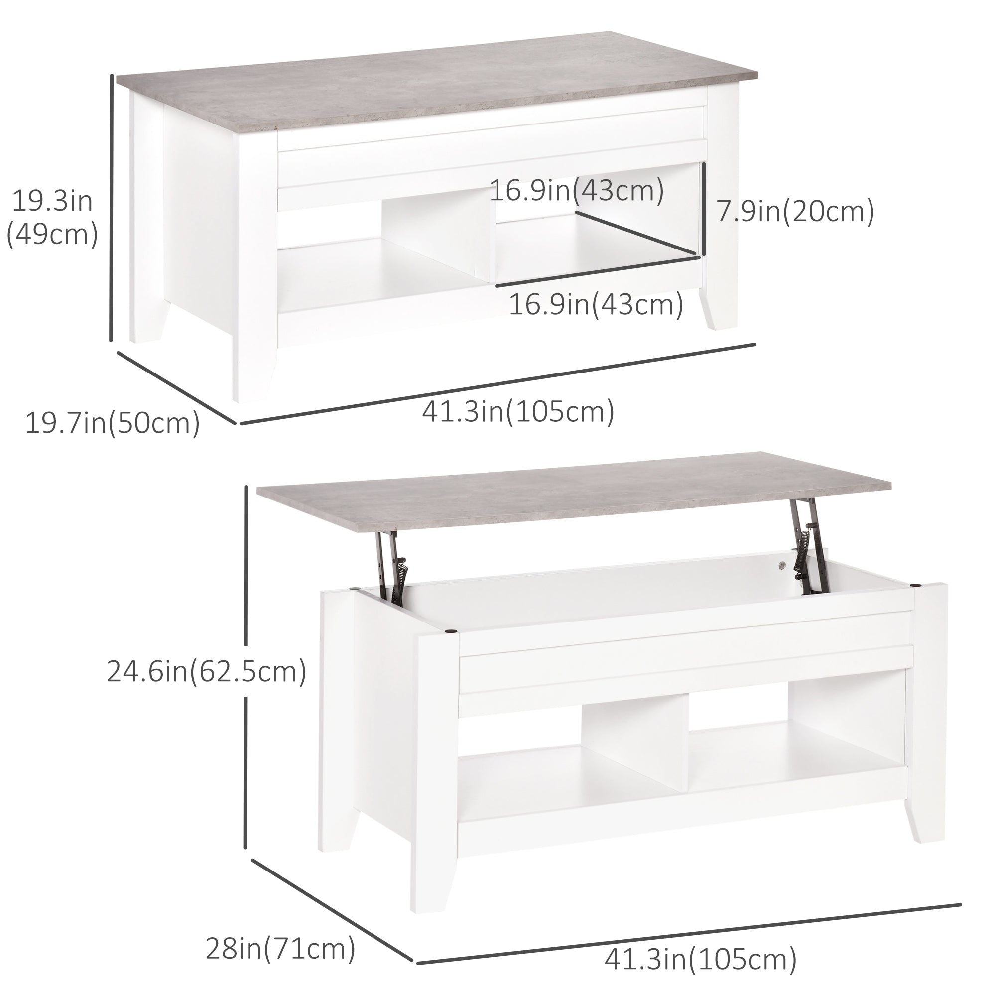 Lift Top Coffee Table with Hidden Storage - White 41"-Home Furnishings > Living Room Furniture > Coffee Tables-DECOROLALA