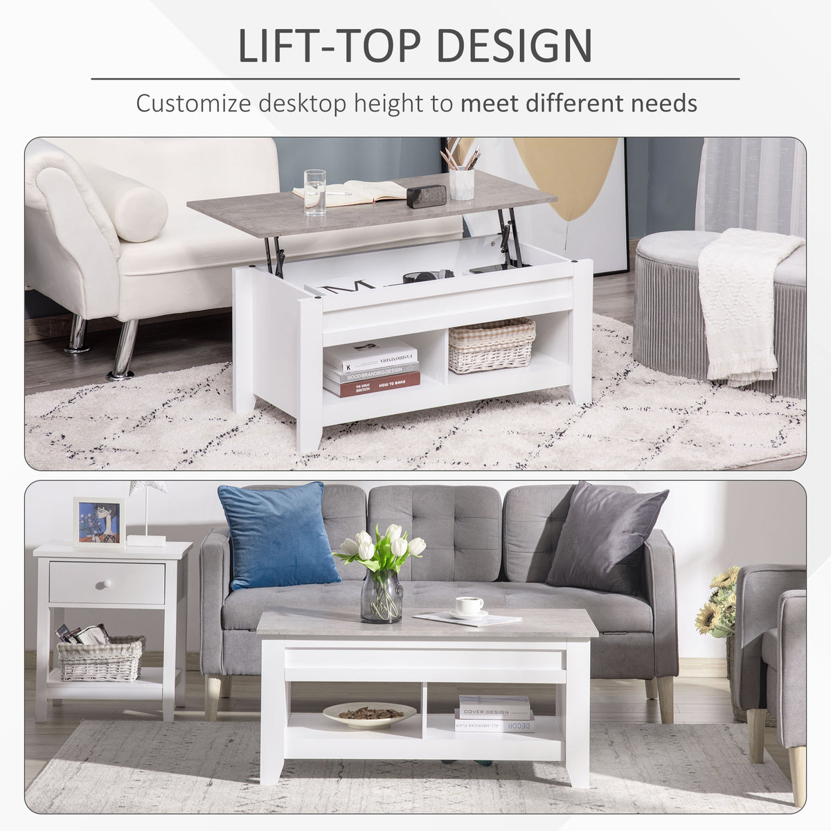 Lift Top Coffee Table with Hidden Storage - White 41"-Home Furnishings > Living Room Furniture > Coffee Tables-DECOROLALA