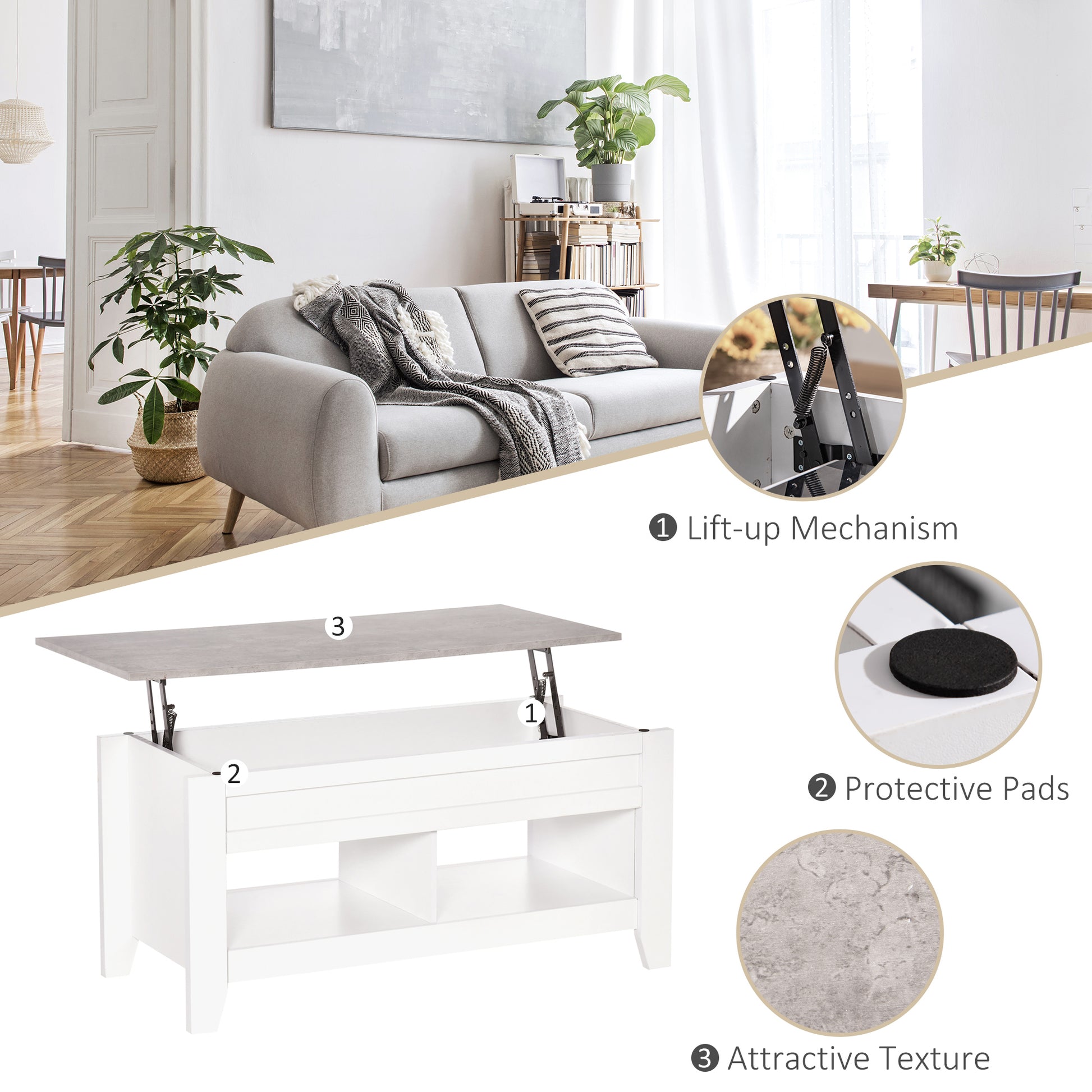Lift Top Coffee Table with Hidden Storage - White 41"-Home Furnishings > Living Room Furniture > Coffee Tables-DECOROLALA