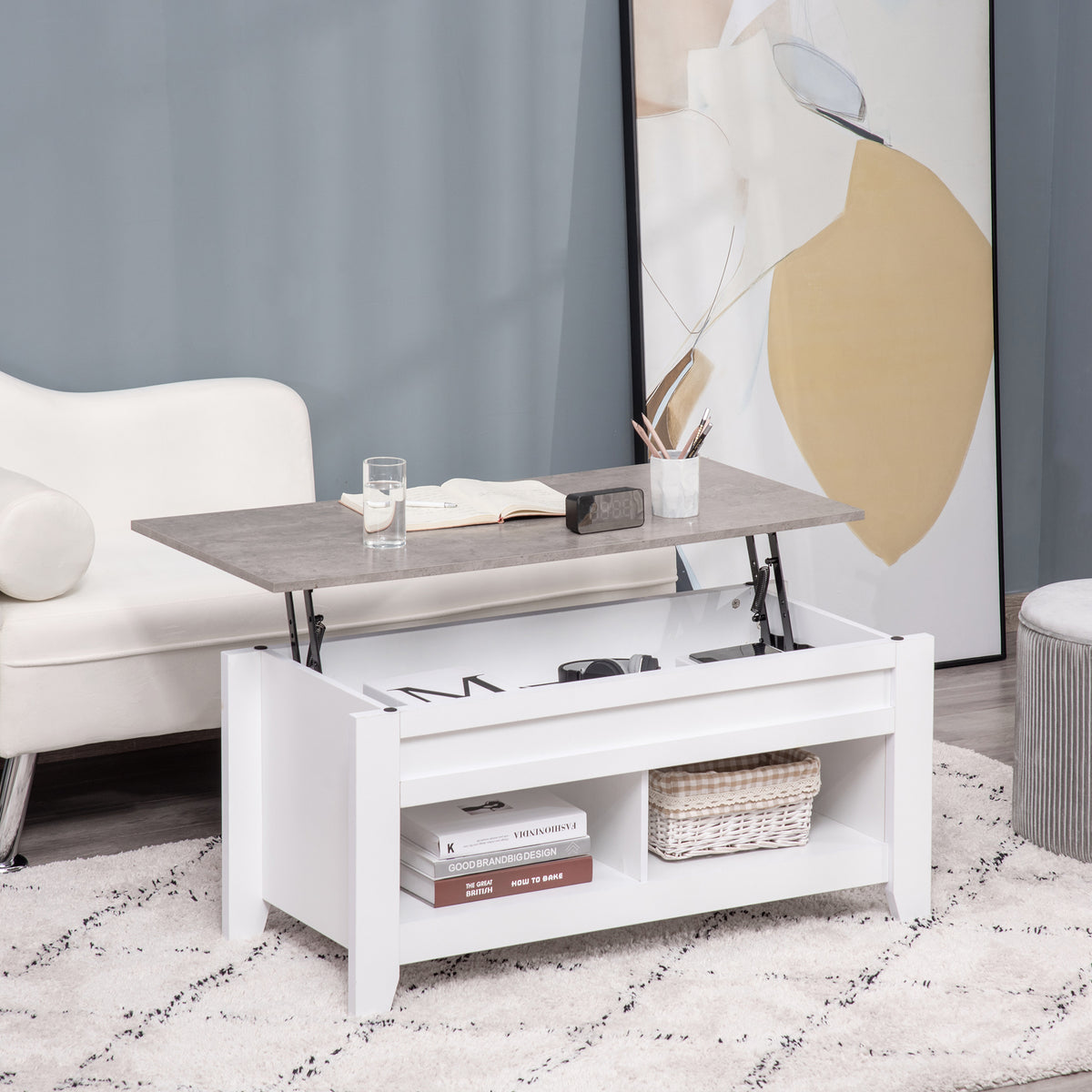 Lift Top Coffee Table with Hidden Storage - White 41"-Home Furnishings > Living Room Furniture > Coffee Tables-DECOROLALA